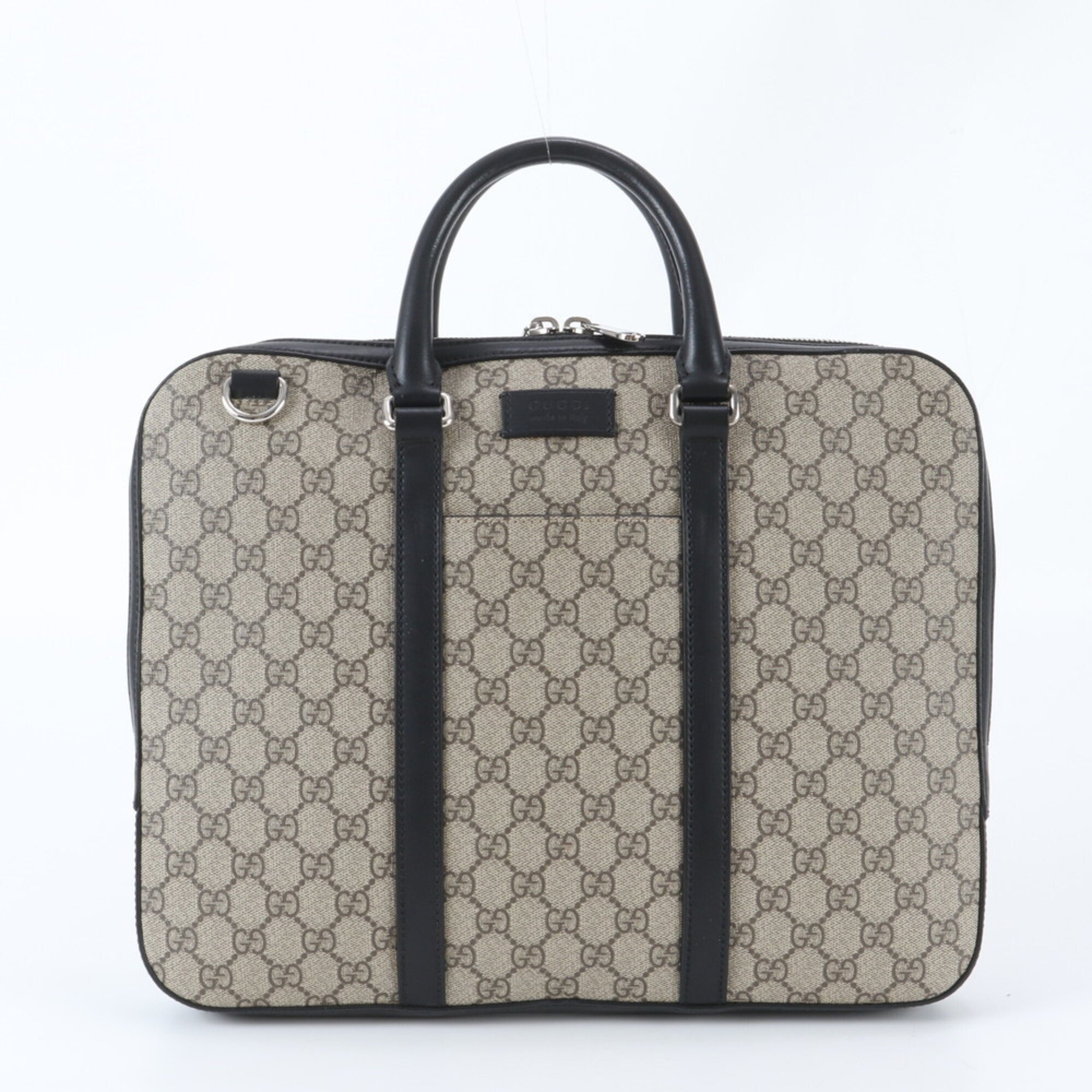 Gucci Beige Black Leather Coated Canvas Handbag Tote Bag (Pre-Owned)