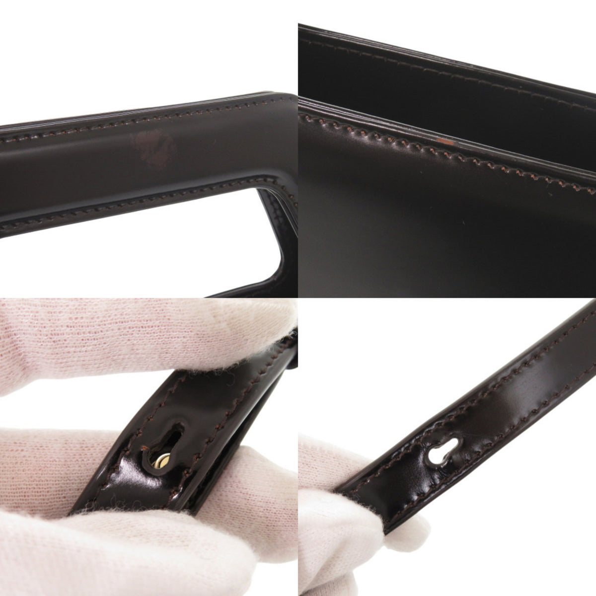 Salvatore Ferragamo Black Brown Patent Leather Handbag Shoulder Bag (Pre-Owned)