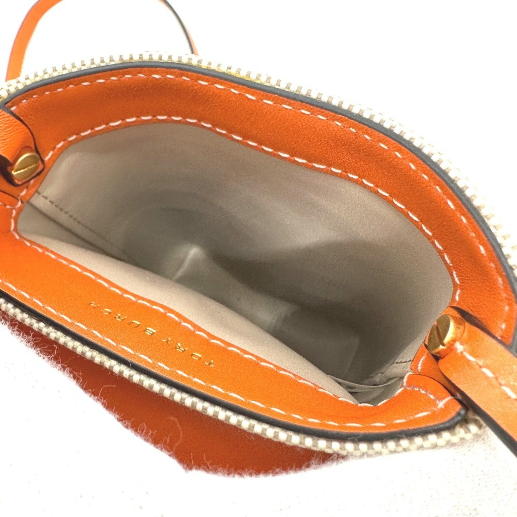 Tory Burch Beige Orange Canvas Leather Pochette Shoulder Bag (Pre-Owned)