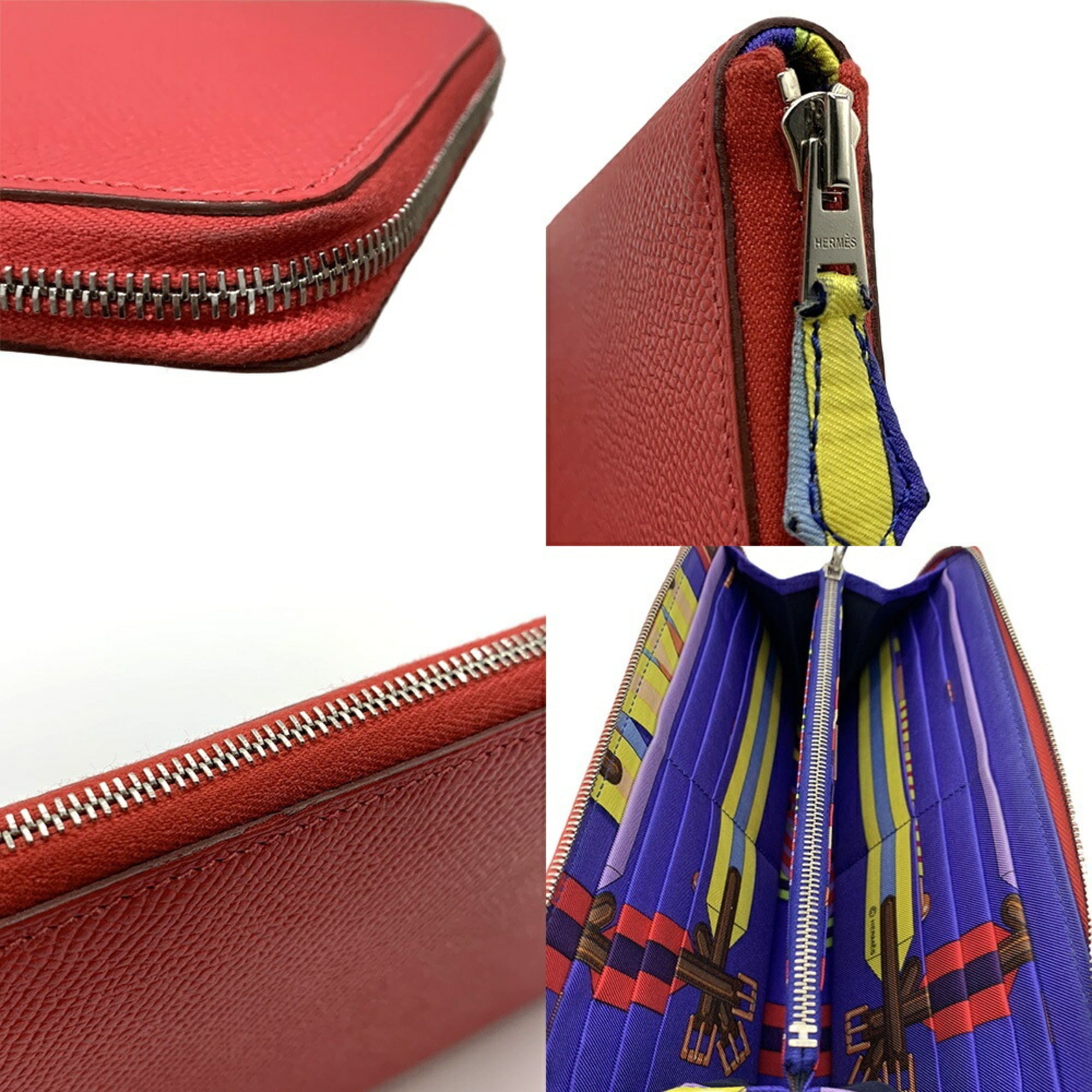 Hermes Silk'in Red Color Epsom Leather Long Wallet (Bi-Fold) (Pre-Owned)