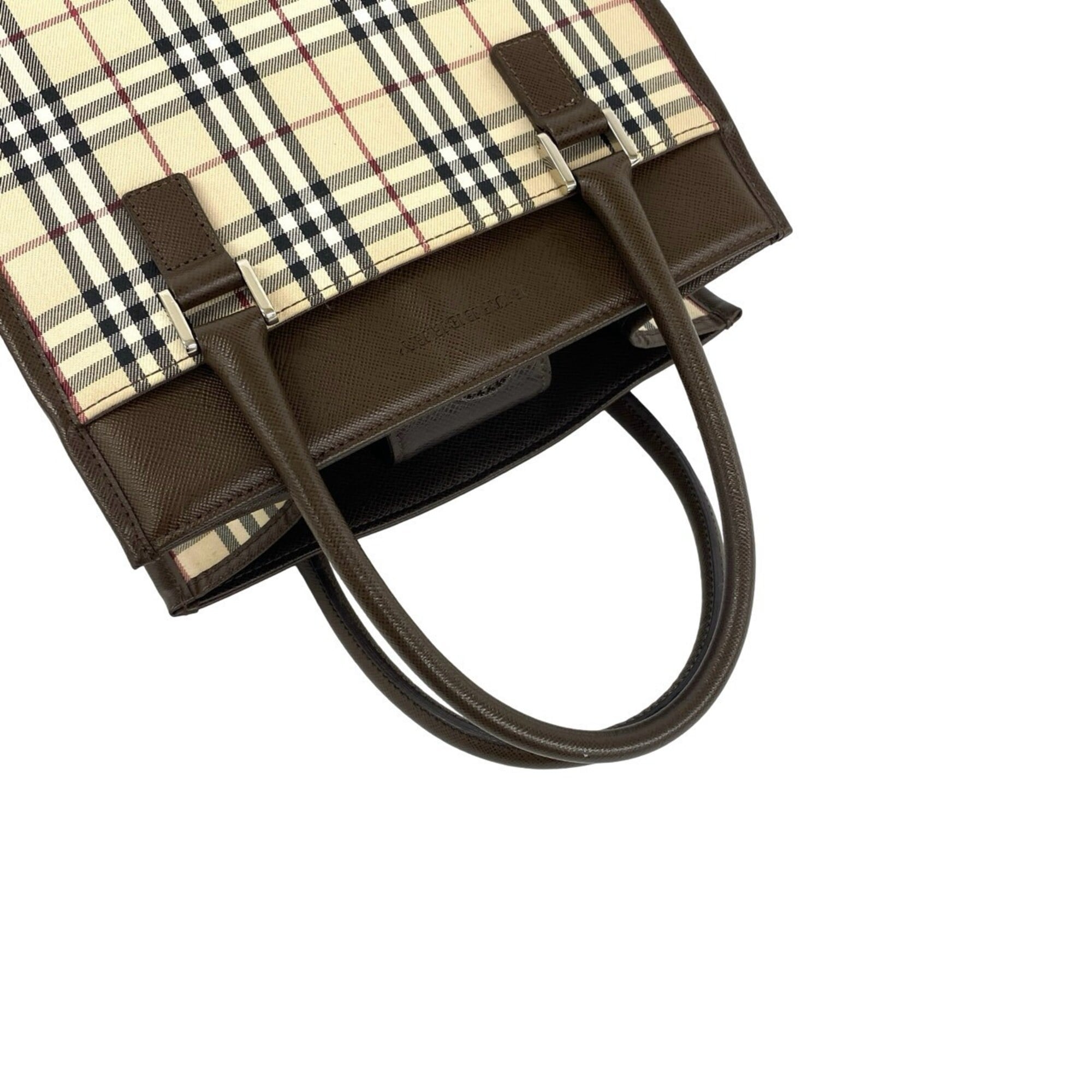 Burberry Beige Brown Canvas Leather Handbag Tote Bag (Pre-Owned)
