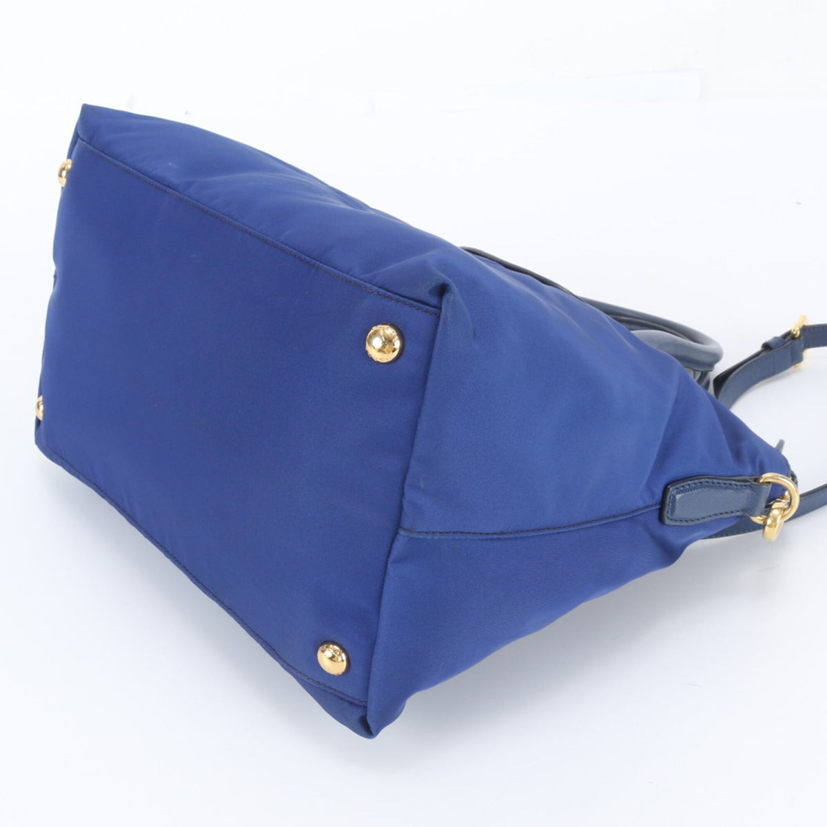 Prada Blue Leather Nylon Handbag Shoulder Bag Tote Bag (Pre-Owned)