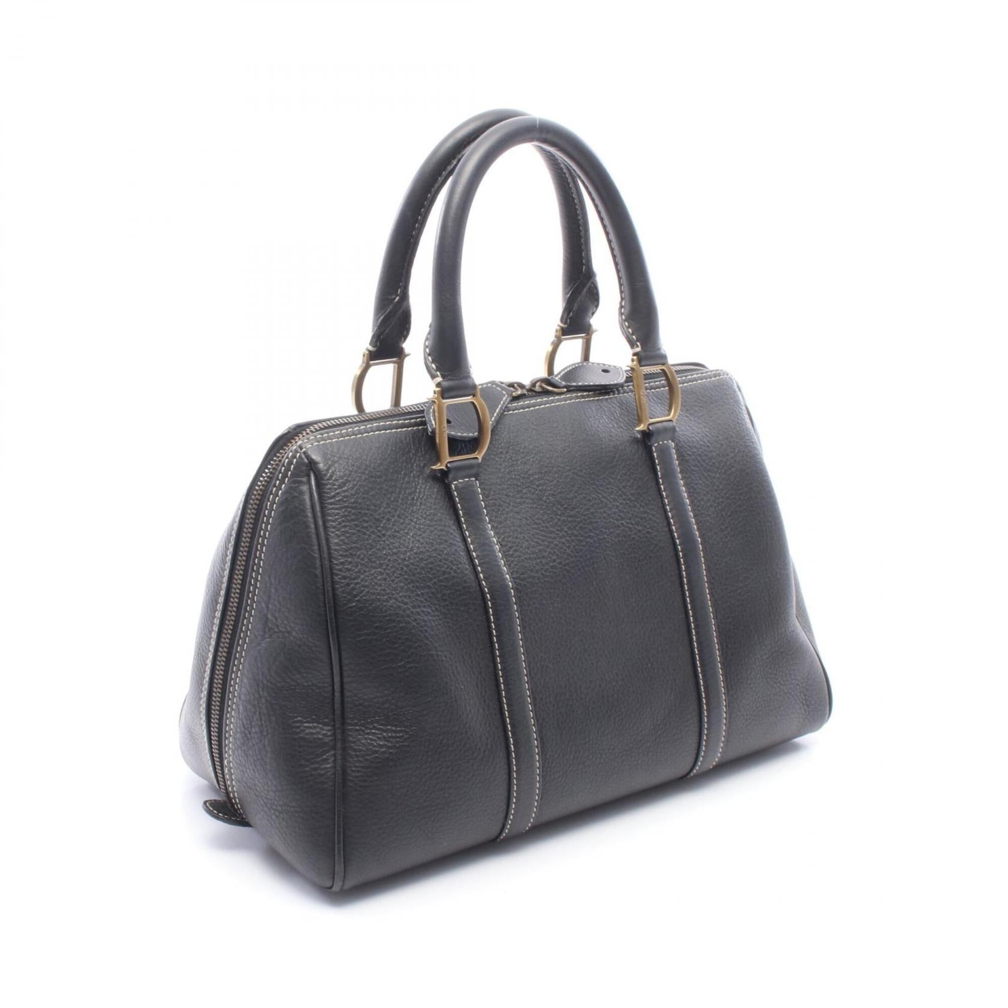 Christian Dior Black Leather Boston Bag Handbag (Pre-Owned)