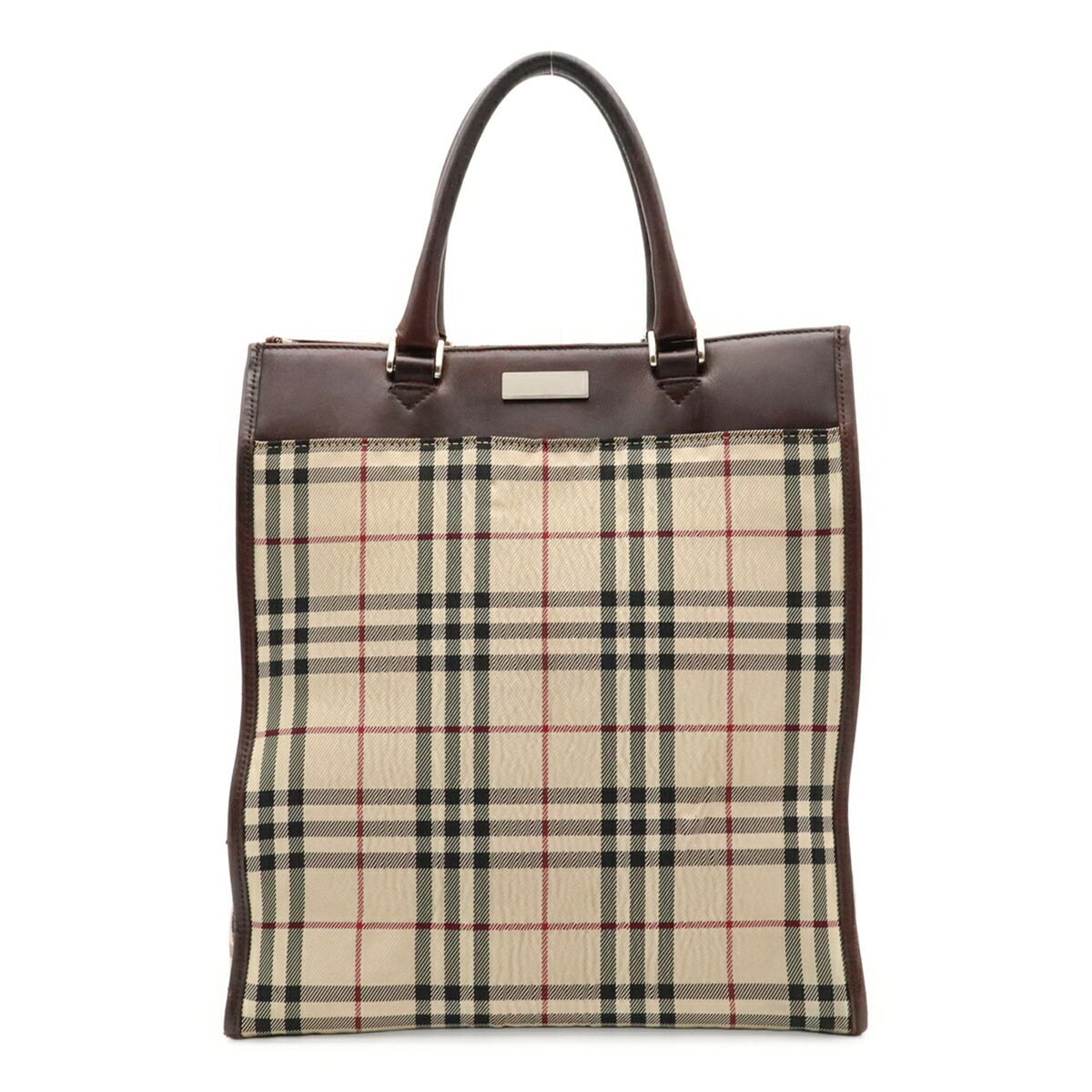 Burberry Beige Brown Bordeaux Brown Red Color Canvas Leather Handbag Tote Bag (Pre-Owned)
