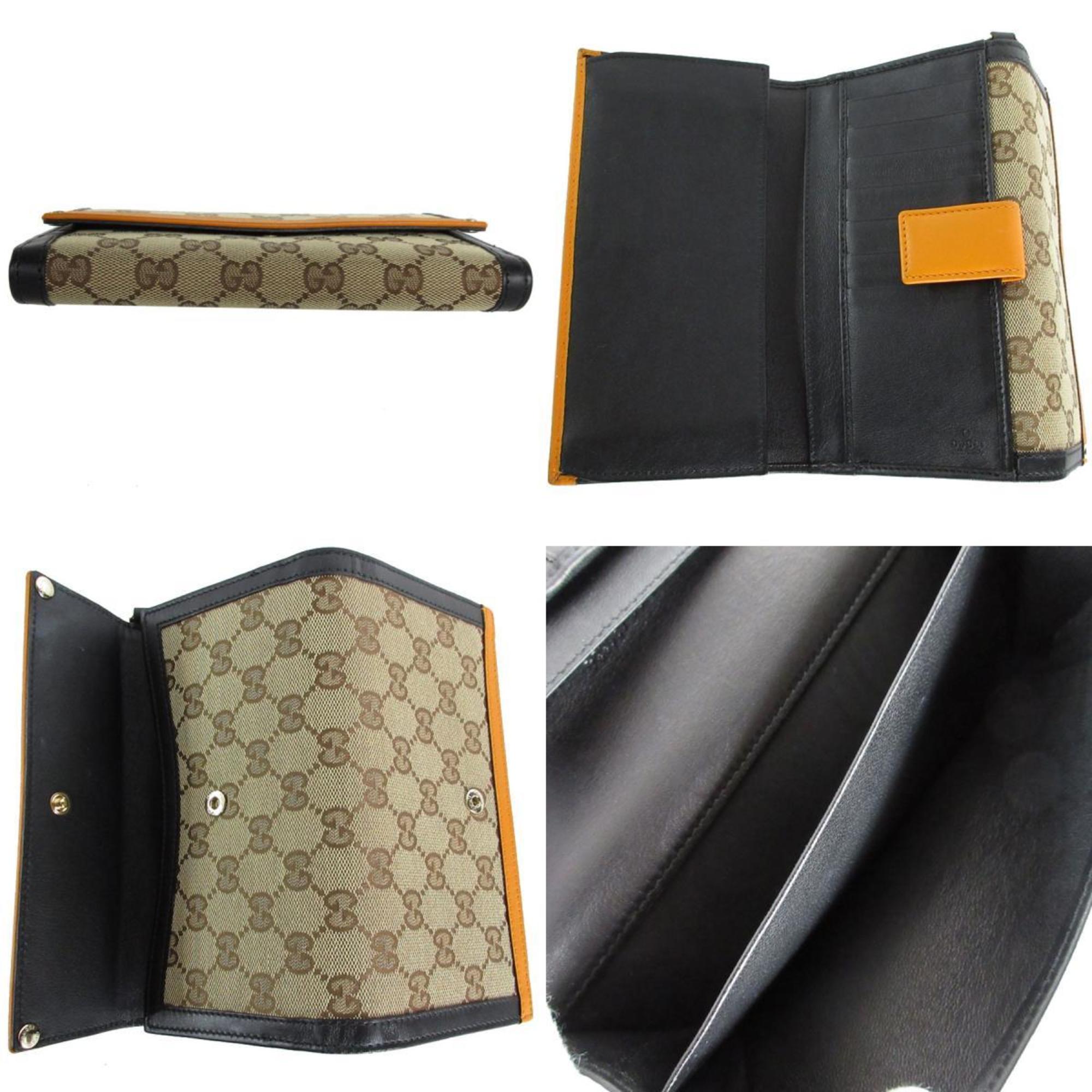 Gucci Black Brown Orange Gg Canvas Leather Long Wallet (Bi-Fold) (Pre-Owned)