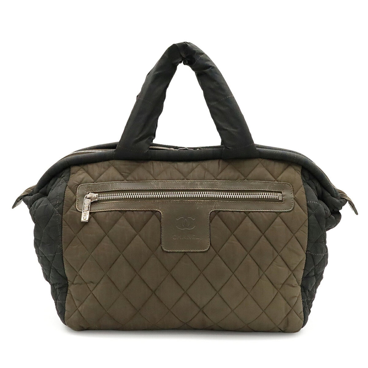 Chanel Green Khaki Nylon Leather Handbag (Pre-Owned)