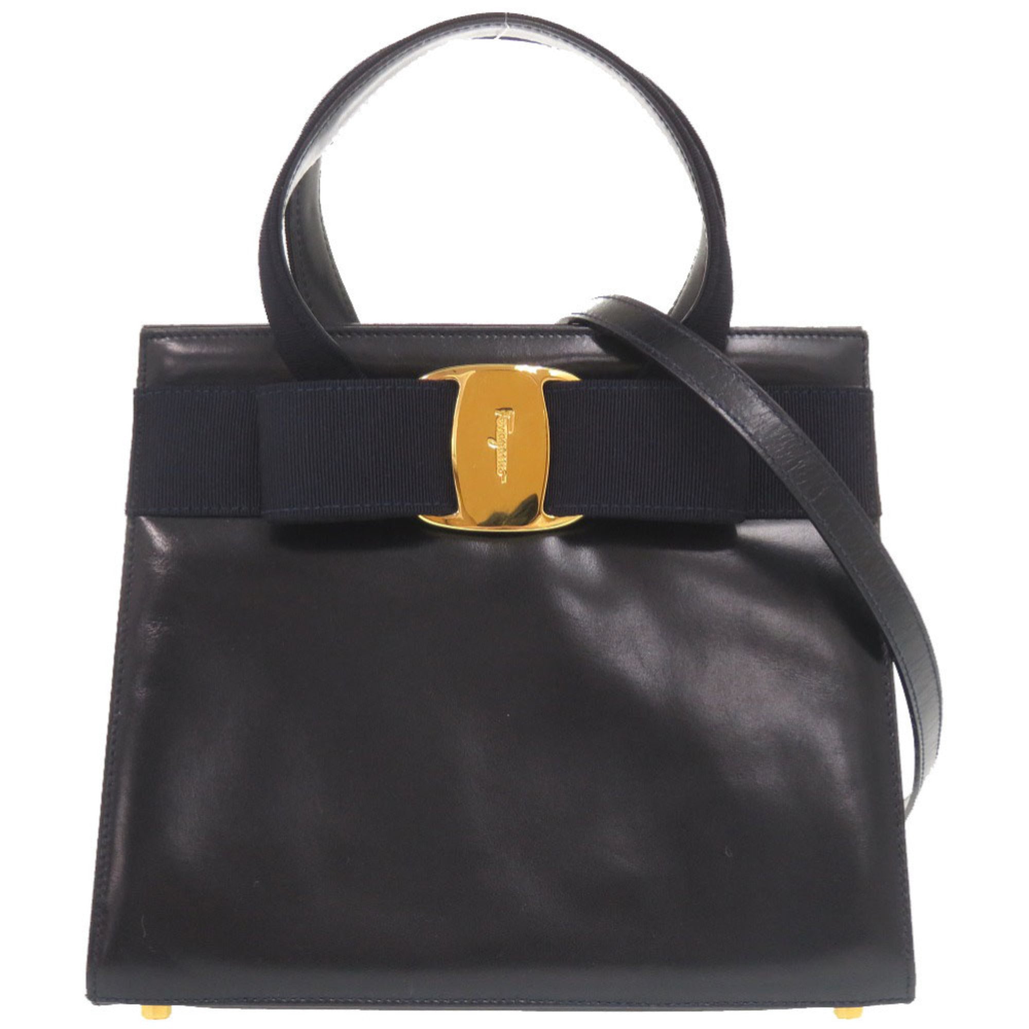 Salvatore Ferragamo Navy Leather Handbag Shoulder Bag (Pre-Owned)