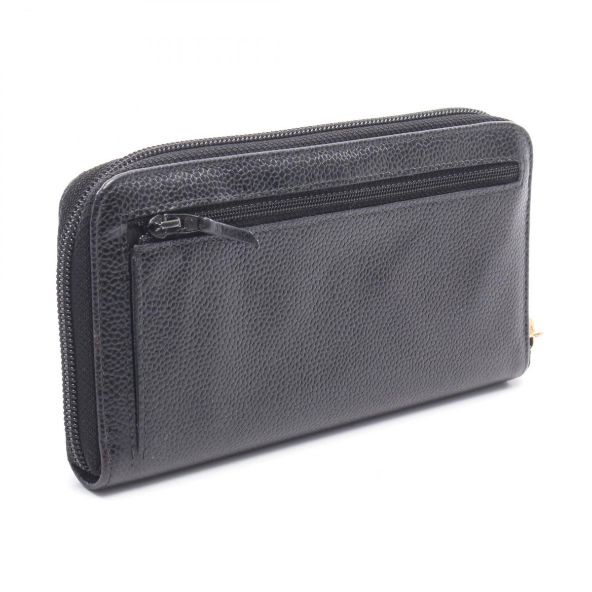 Chanel Black Grained Calfskin Long Wallet (Bi-Fold) (Pre-Owned)