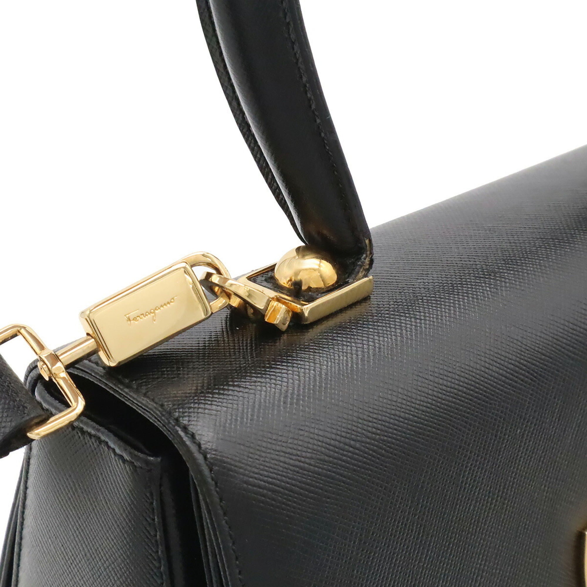 Salvatore Ferragamo Black Leather Handbag Shoulder Bag (Pre-Owned)