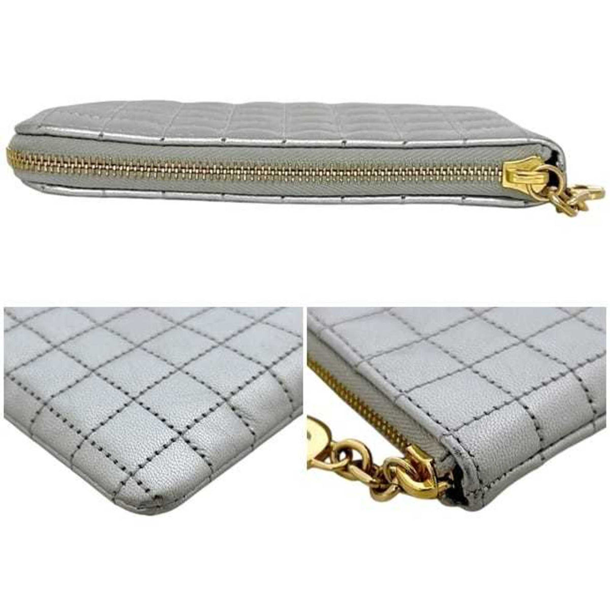 Celine Silver Leather Coin Purse/Coin Case (Pre-Owned)