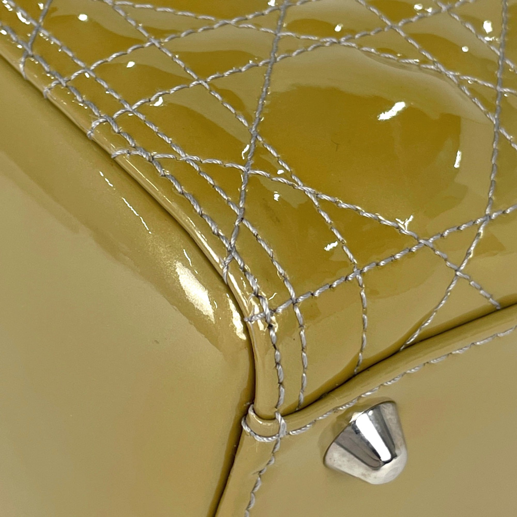 Christian Dior Lady Dior Yellow Patent Leather Handbag (Pre-Owned)