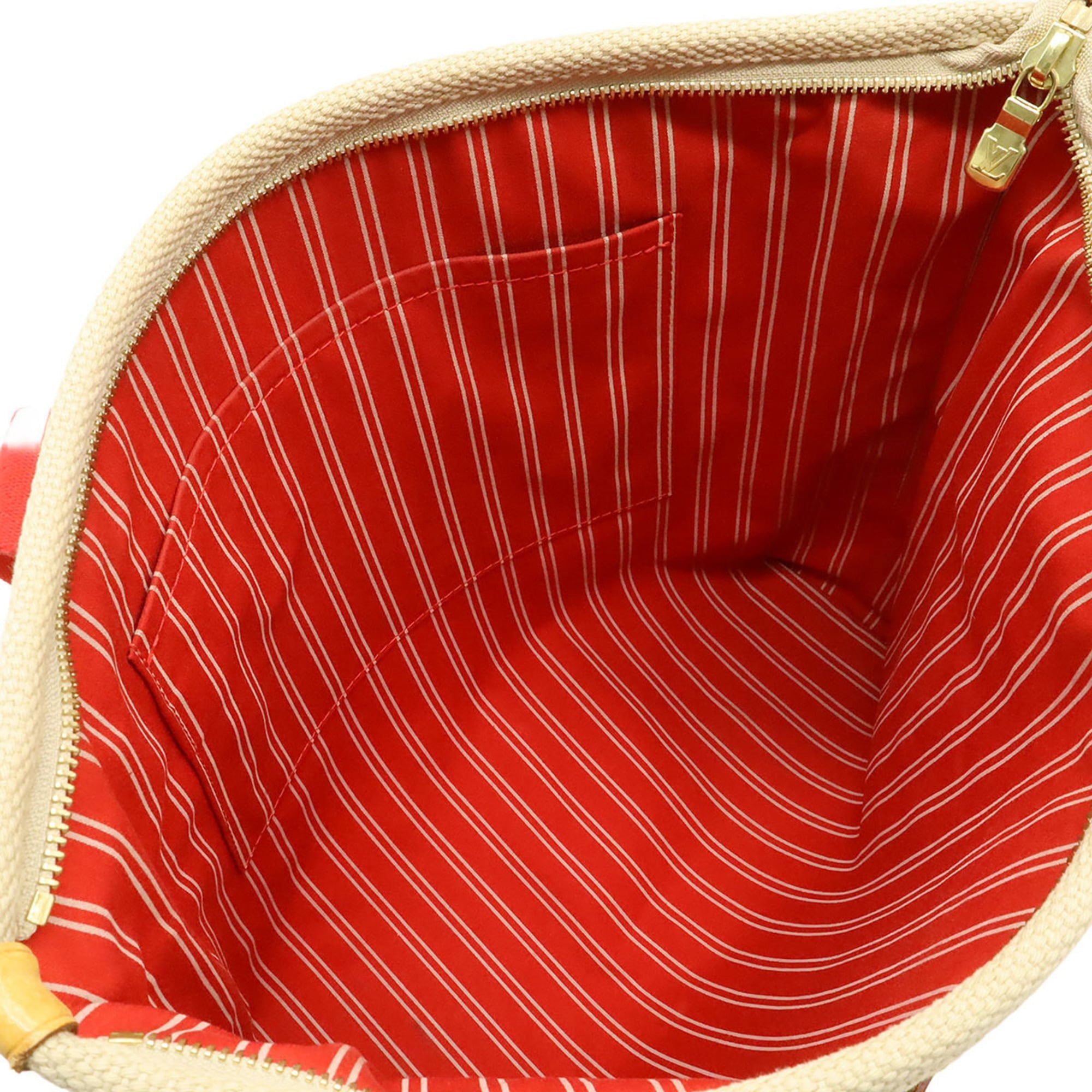 Louis Vuitton Beige Red Color Canvas Shoulder Bag Tote Bag (Pre-Owned)