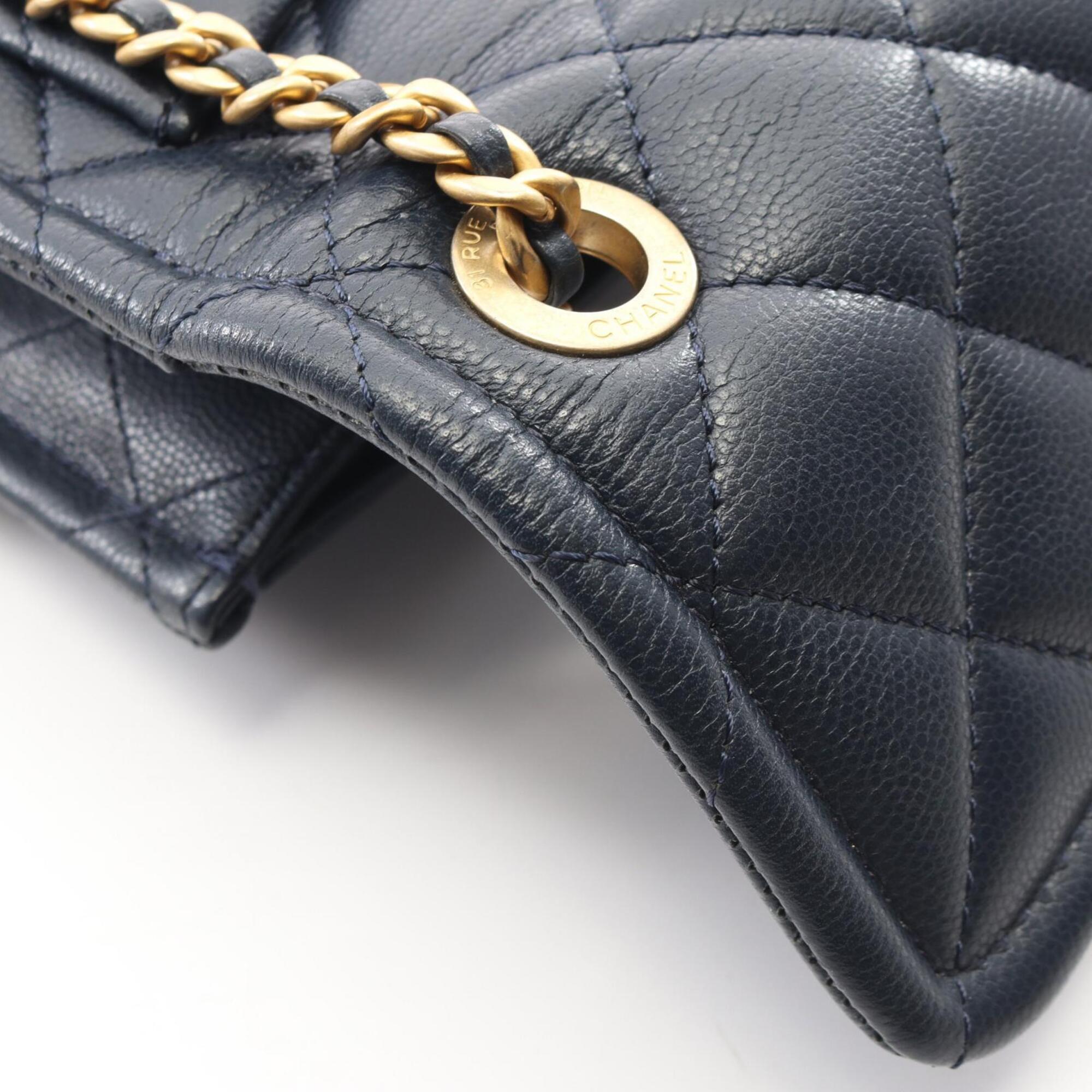 Chanel Matelasse Navy Leather Handbag Shoulder Bag (Pre-Owned)
