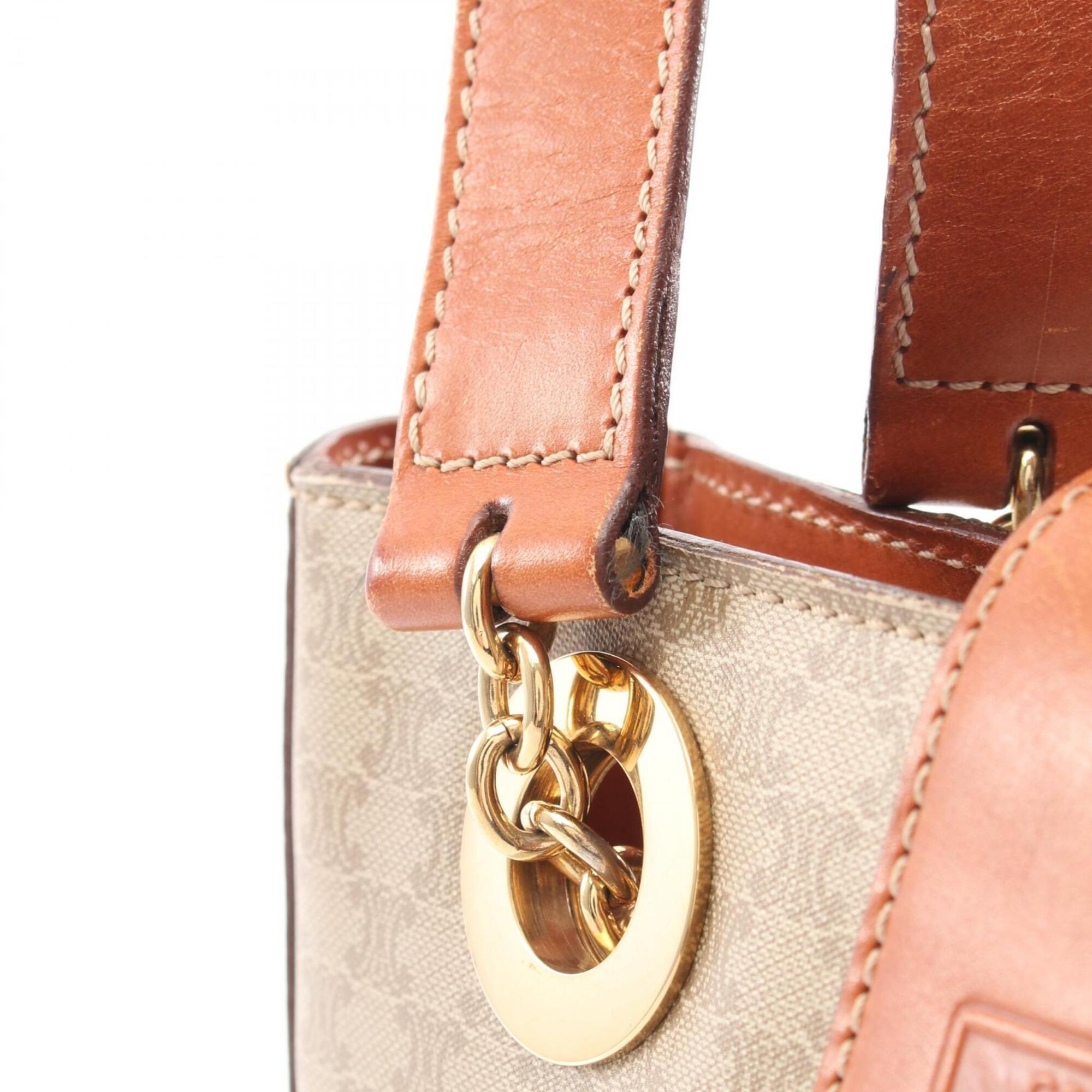 Celine Beige Brown Coated Canvas Leather Handbag Tote Bag (Pre-Owned)