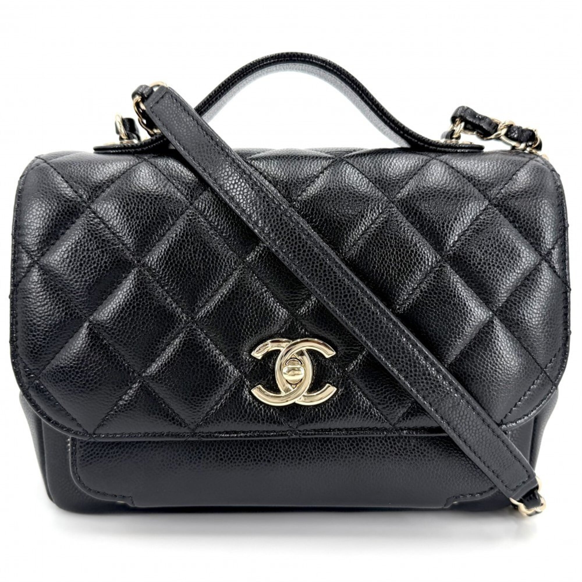 Chanel Black White Grained Calfskin Handbag Shoulder Bag (Pre-Owned)