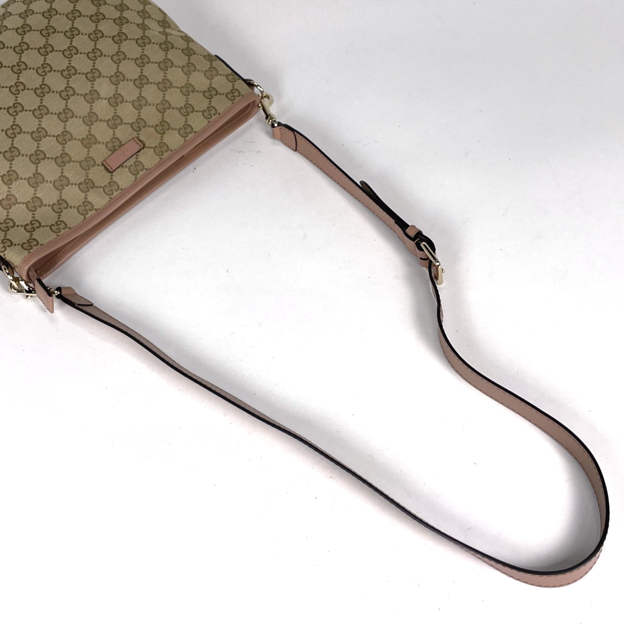 Gucci Gg Canvas Beige Pink Pink Beige Gg Canvas Leather Shoulder Bag (Pre-Owned)