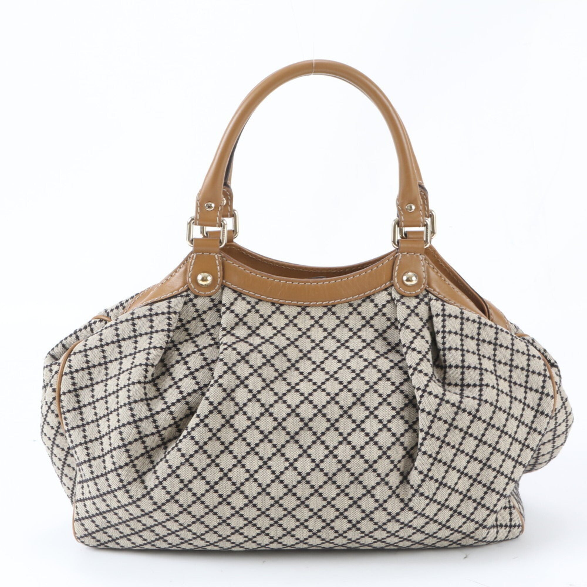 Gucci Brown Leather Canvas Handbag Shoulder Bag Tote Bag (Pre-Owned)