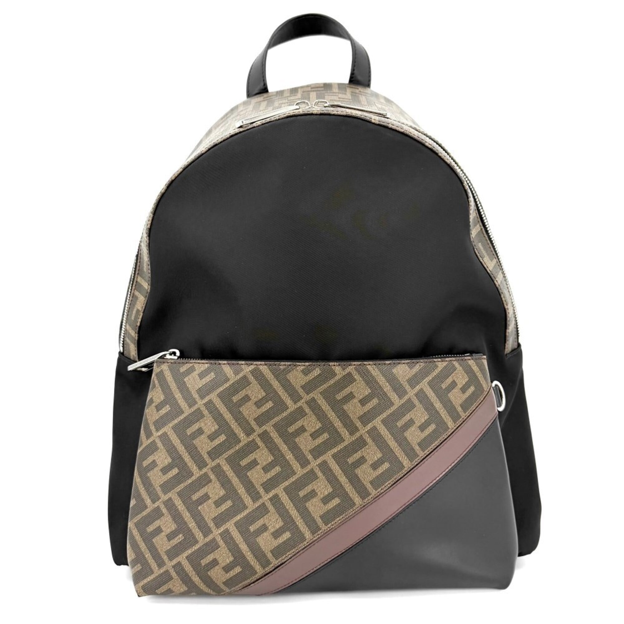 Fendi Zucca Black Brown Nylon Leather Backpack (Pre-Owned)