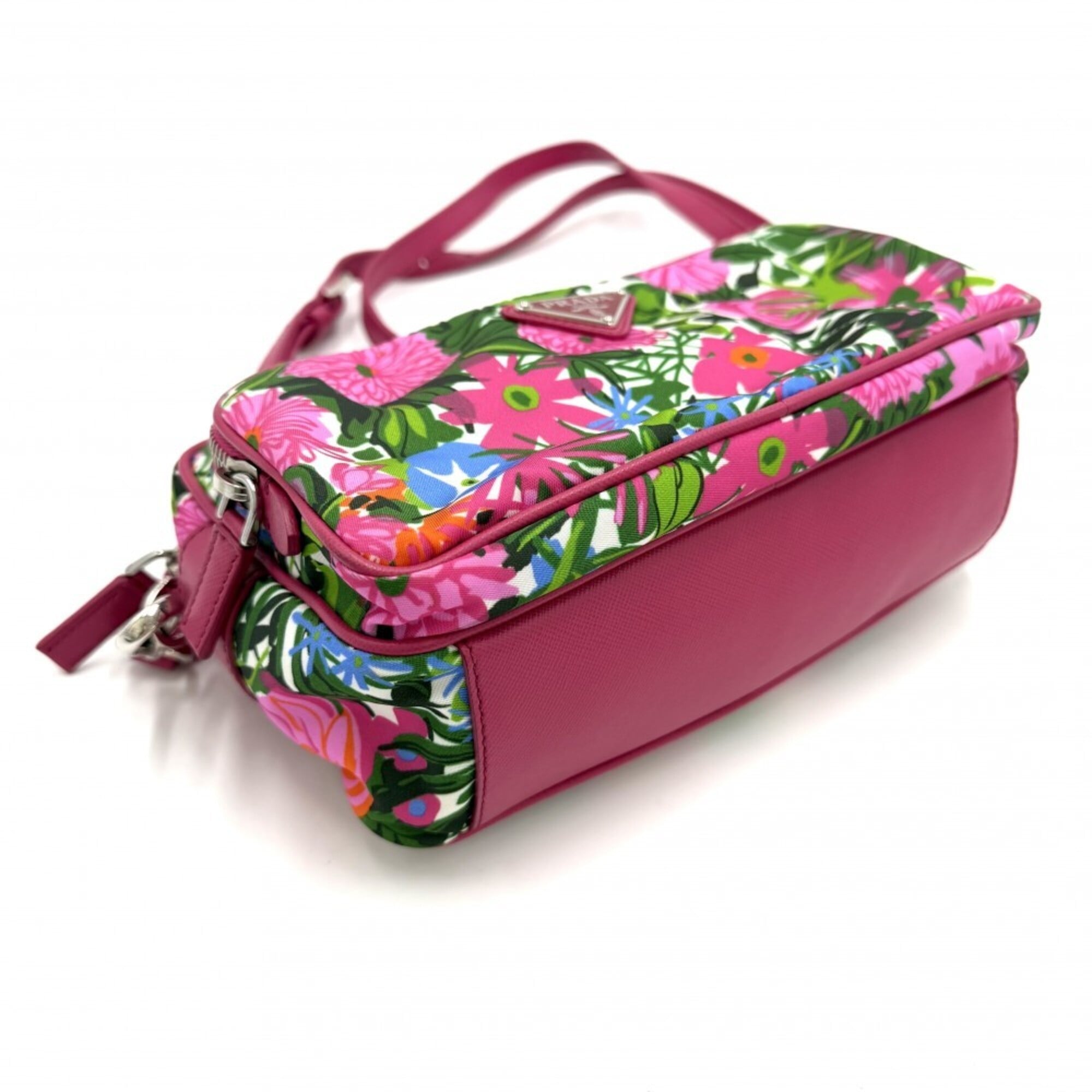 Prada Pink Nylon Leather Pochette Shoulder Bag (Pre-Owned)