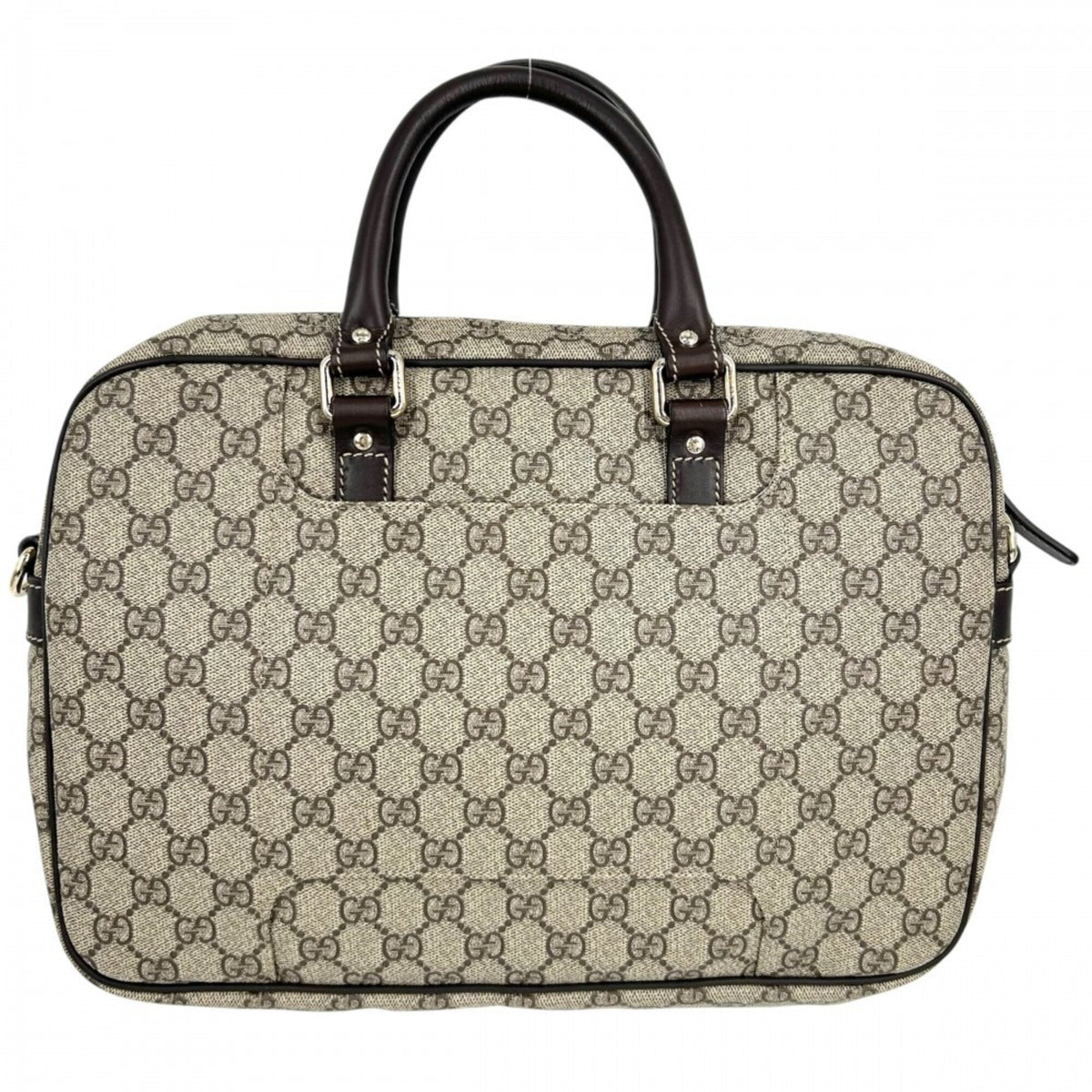 Gucci Beige Brown Gg Supreme Canvas Leather Briefcase Handbag (Pre-Owned)
