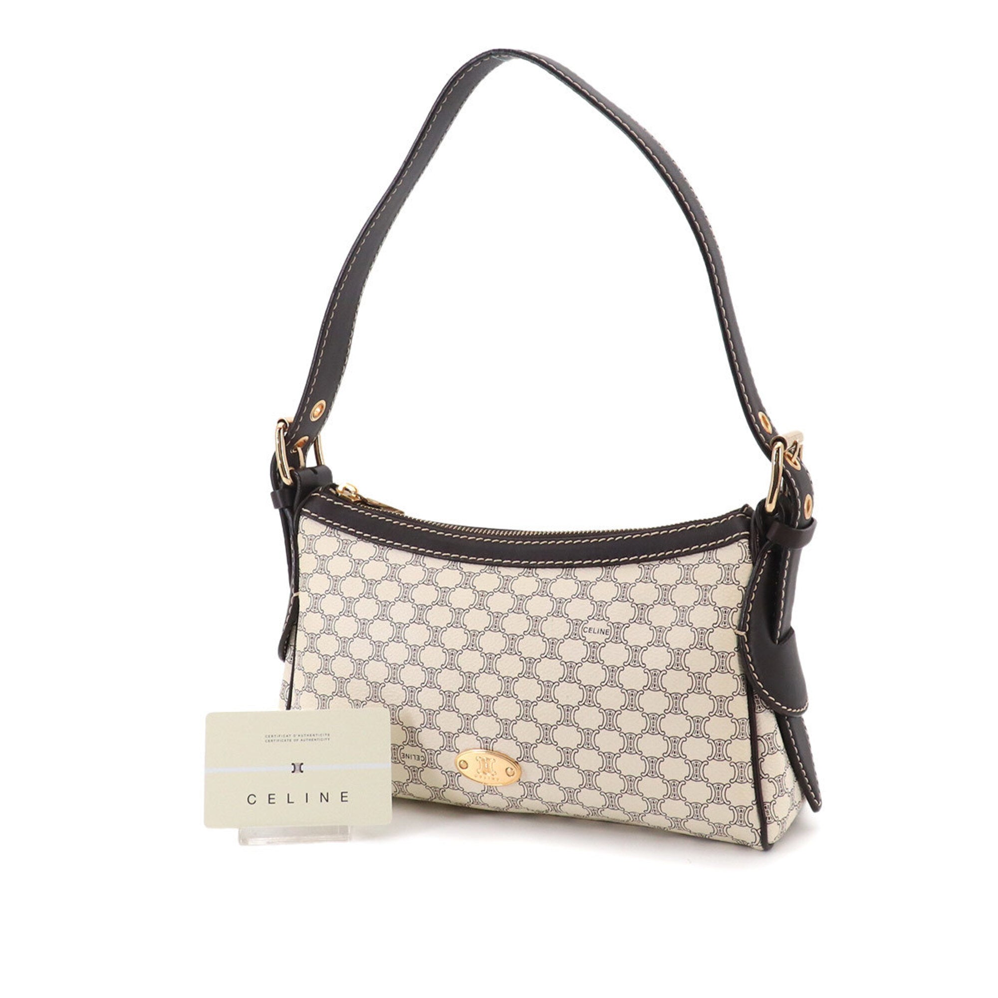Celine Brown White Pvc Leather Handbag Shoulder Bag (Pre-Owned)