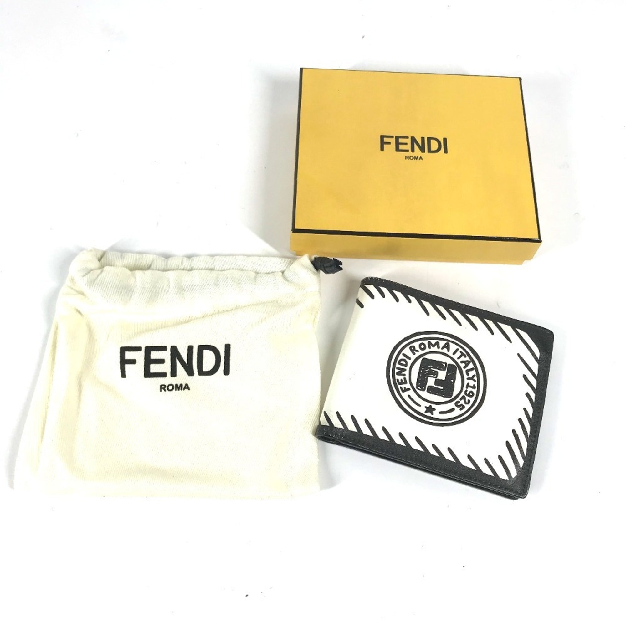 Fendi Black White Leather Bill Wallet (Bi-Fold) (Pre-Owned)