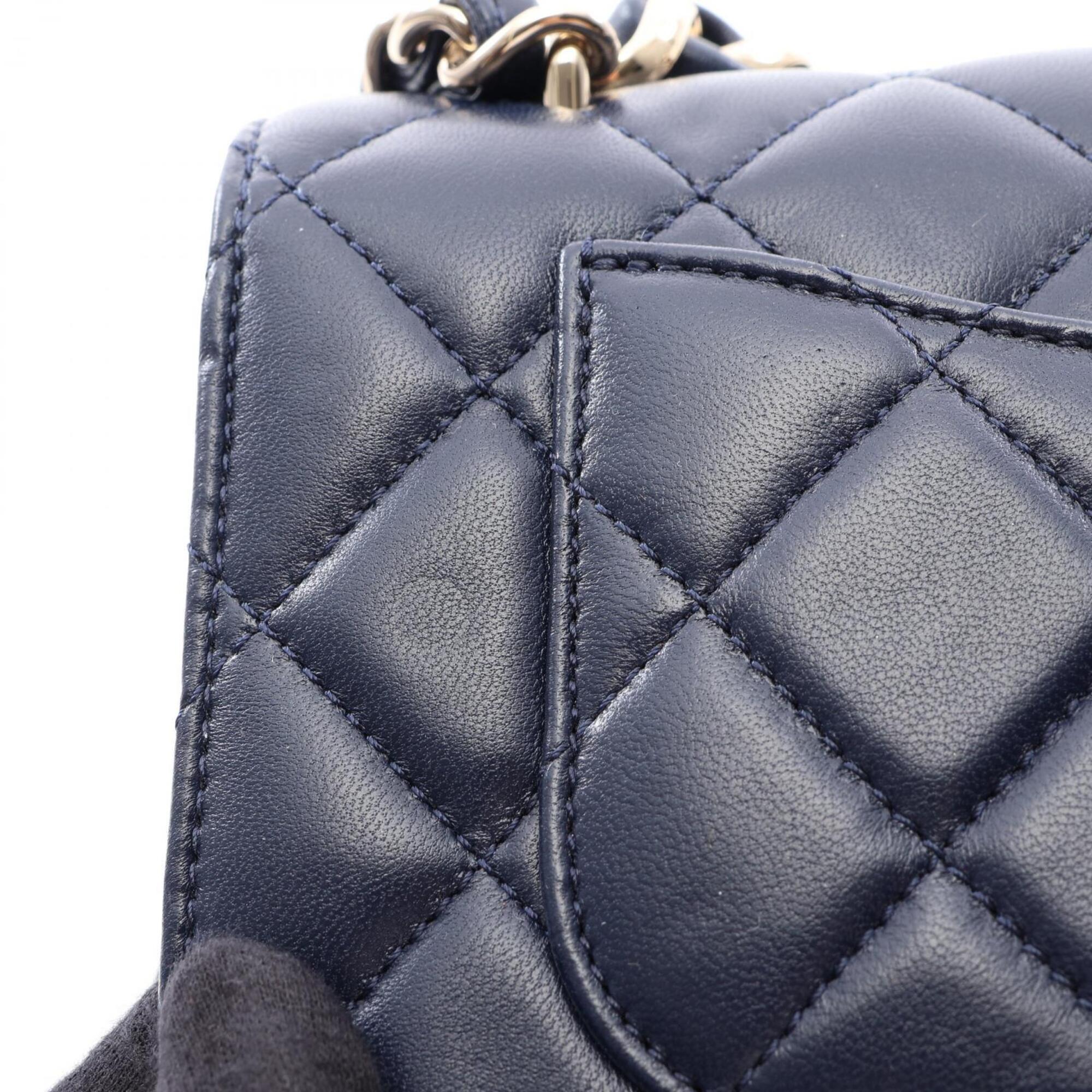 Chanel Navy Leather Handbag Shoulder Bag (Pre-Owned)