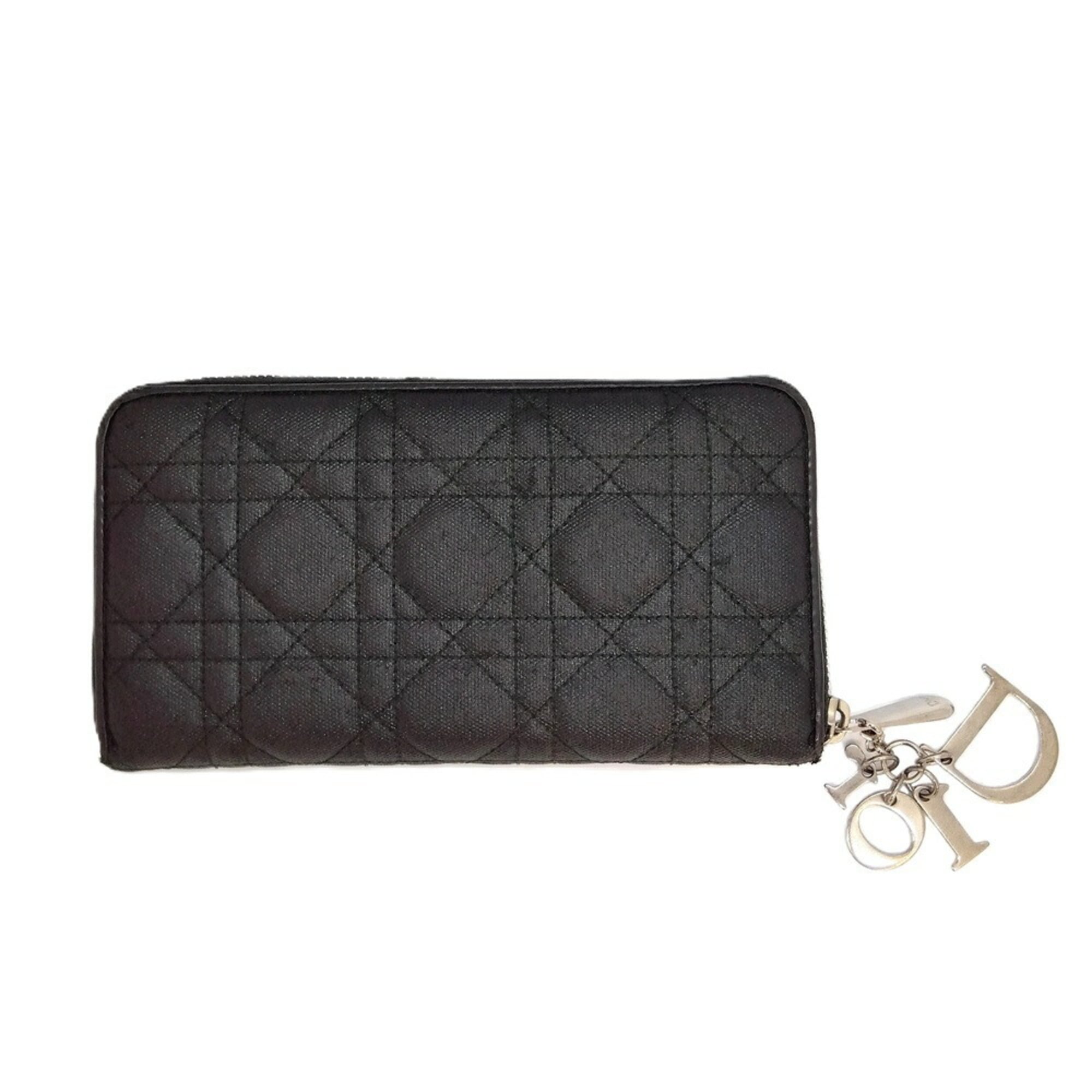 Christian Dior Black Coated Canvas Long Wallet (Bi-Fold) (Pre-Owned)
