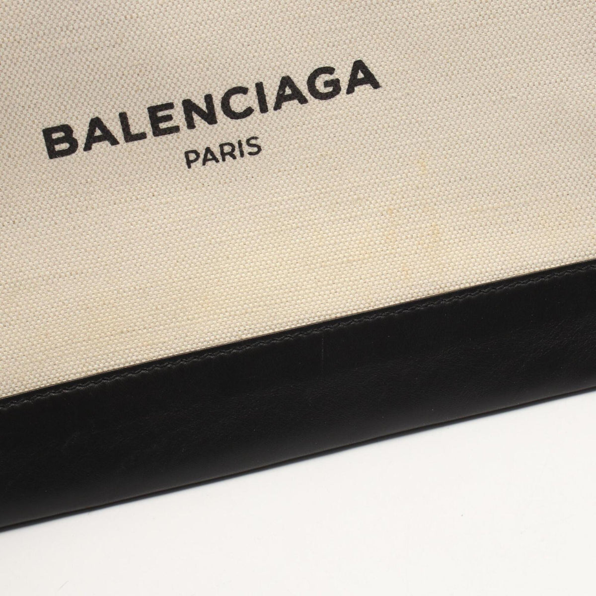 Balenciaga Black Ivory Canvas Leather Clutch Bag Handbag (Pre-Owned)
