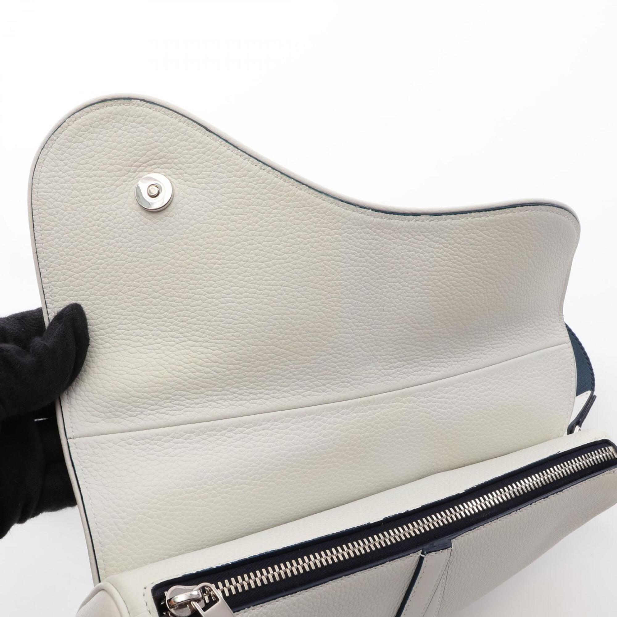 Christian Dior Navy Red Color White Leather Fanny Pack Handbag Saddle Bag (Pre-Owned)