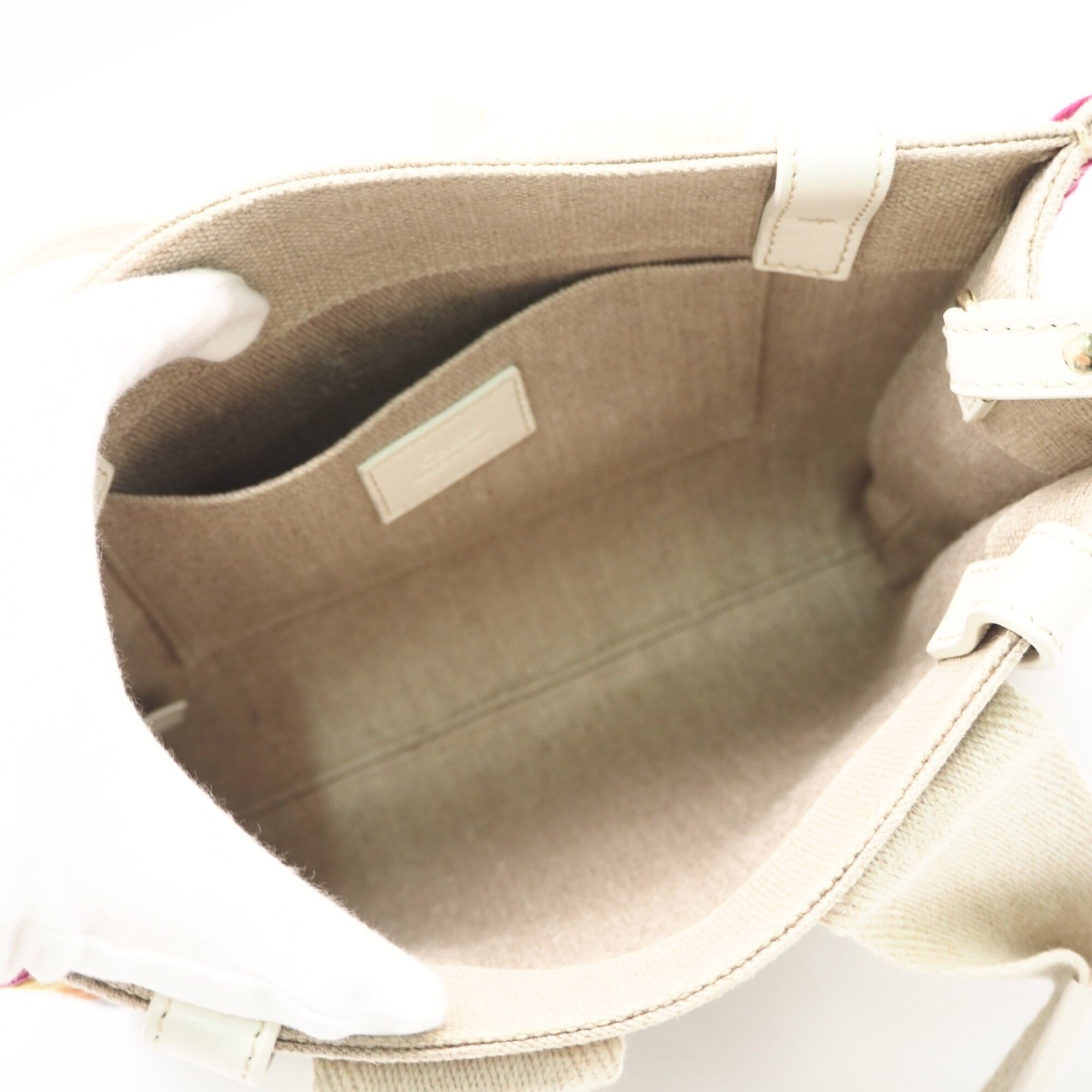 Chloé Beige Multi-Color Canvas Leather Handbag Tote Bag (Pre-Owned)
