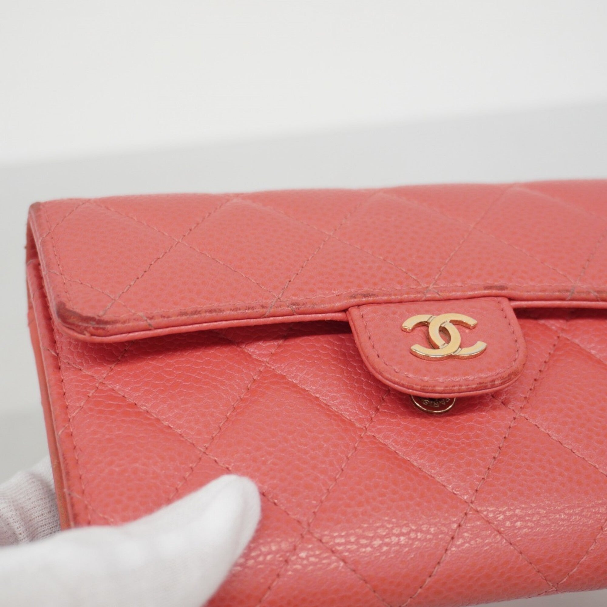 Chanel Pink Grained Calfskin Wallet (Tri-Fold) (Pre-Owned)