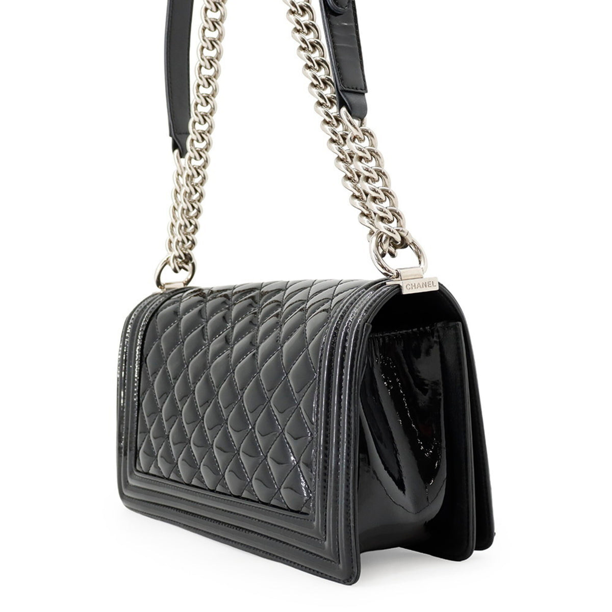 Chanel Matelasse Black Patent Leather Handbag Shoulder Bag (Pre-Owned)