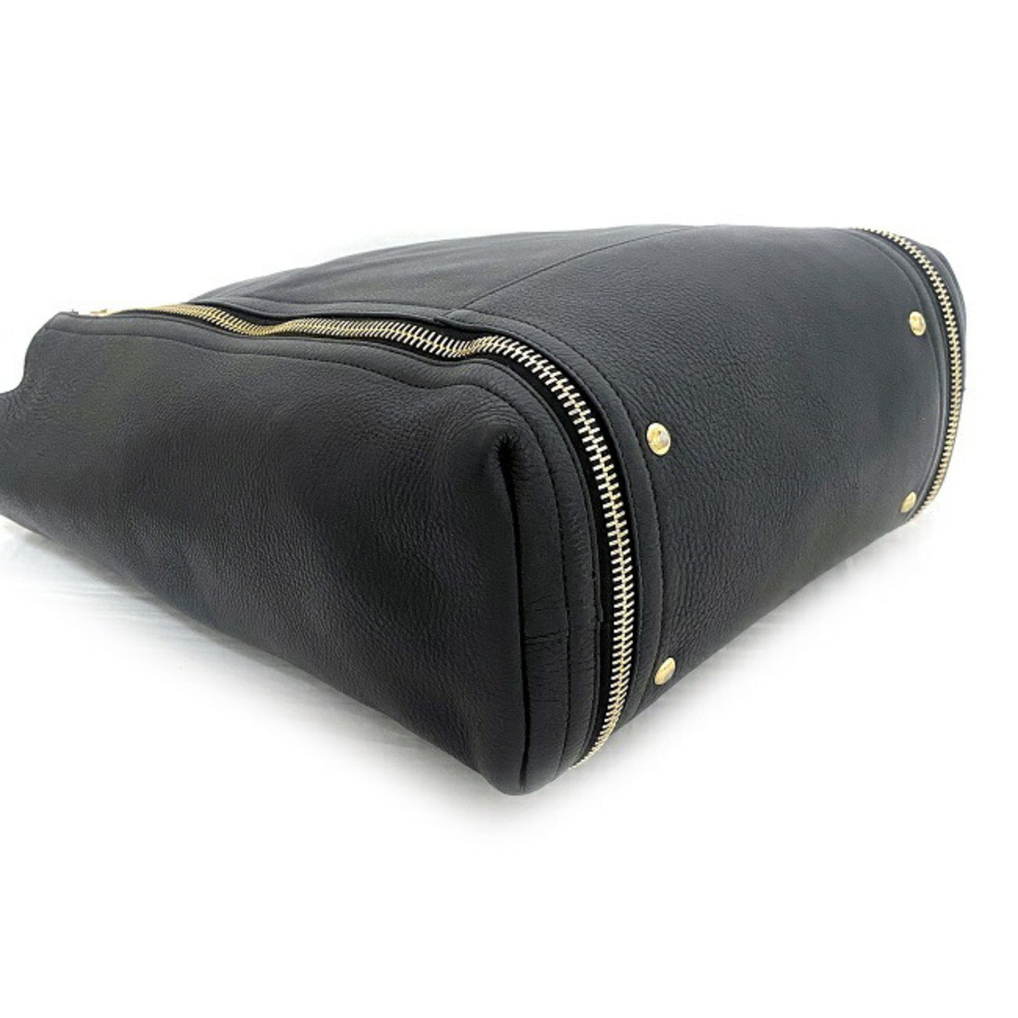 Salvatore Ferragamo Gancini Black Gold Leather Tote Bag (Pre-Owned)