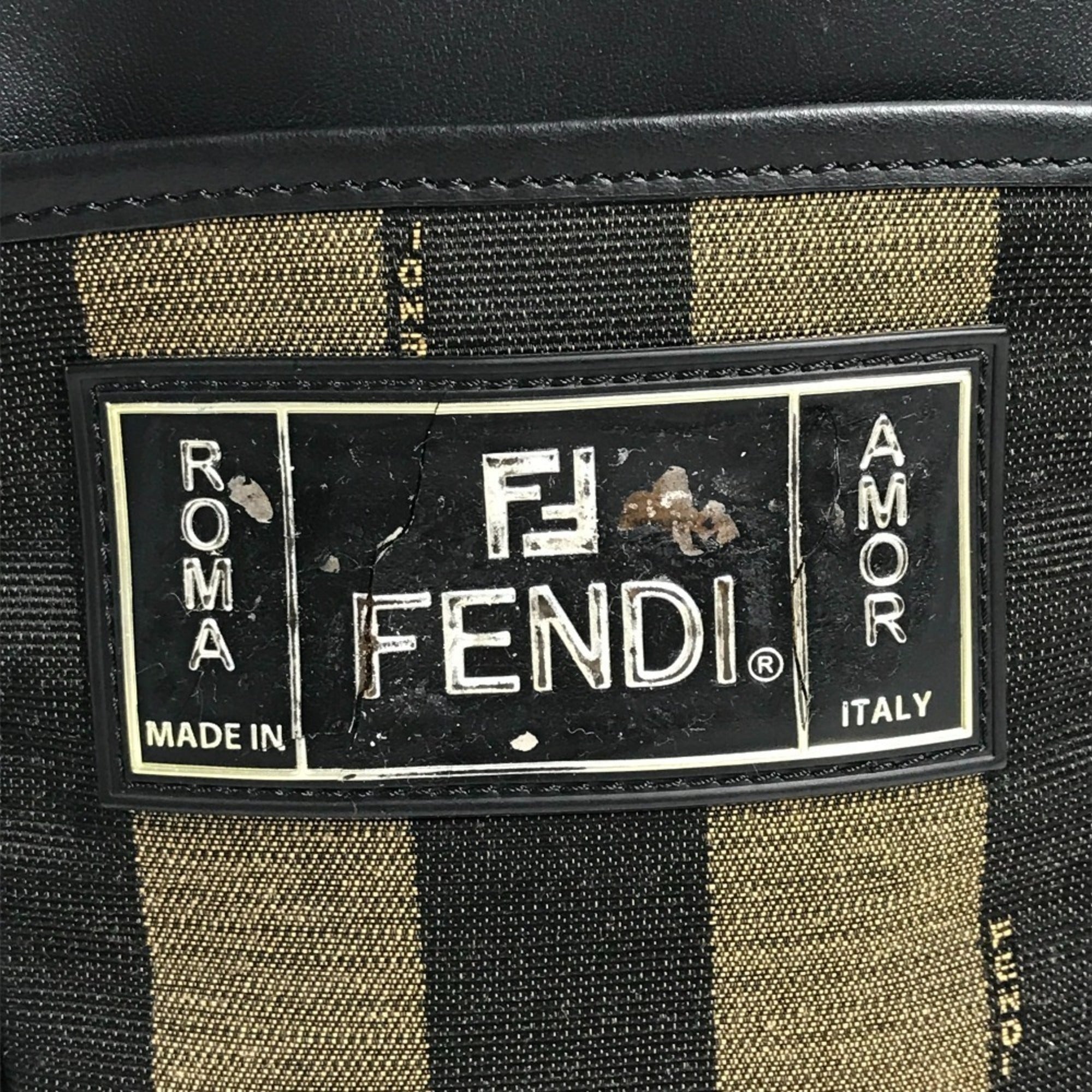 Fendi Black Khaki Leather Canvas Pochette Shoulder Bag (Pre-Owned)