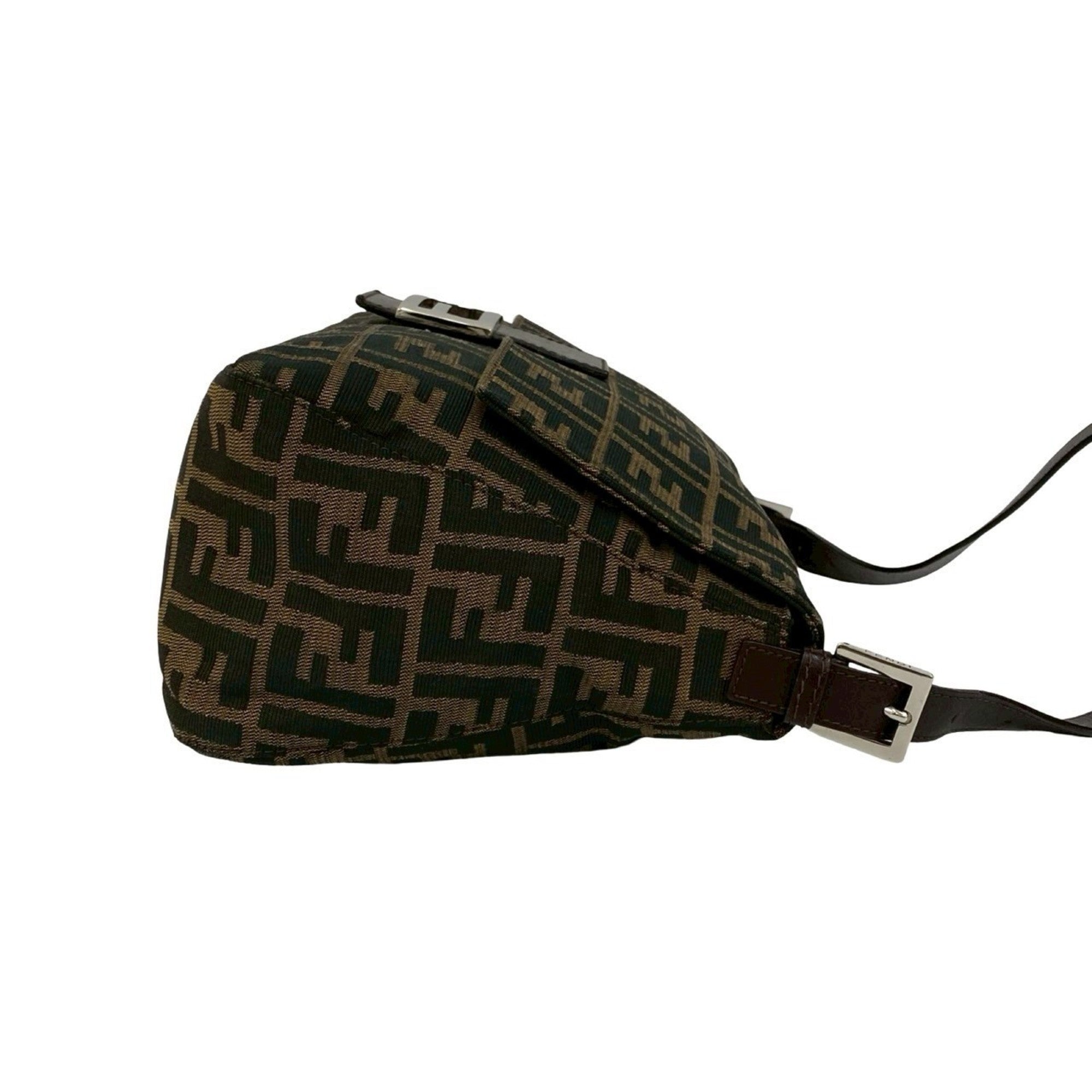 Fendi Black Brown Canvas Leather Shoulder Bag (Pre-Owned)
