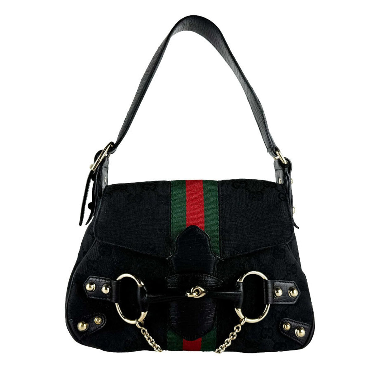 Gucci Black Gg Canvas Leather Handbag (Pre-Owned)