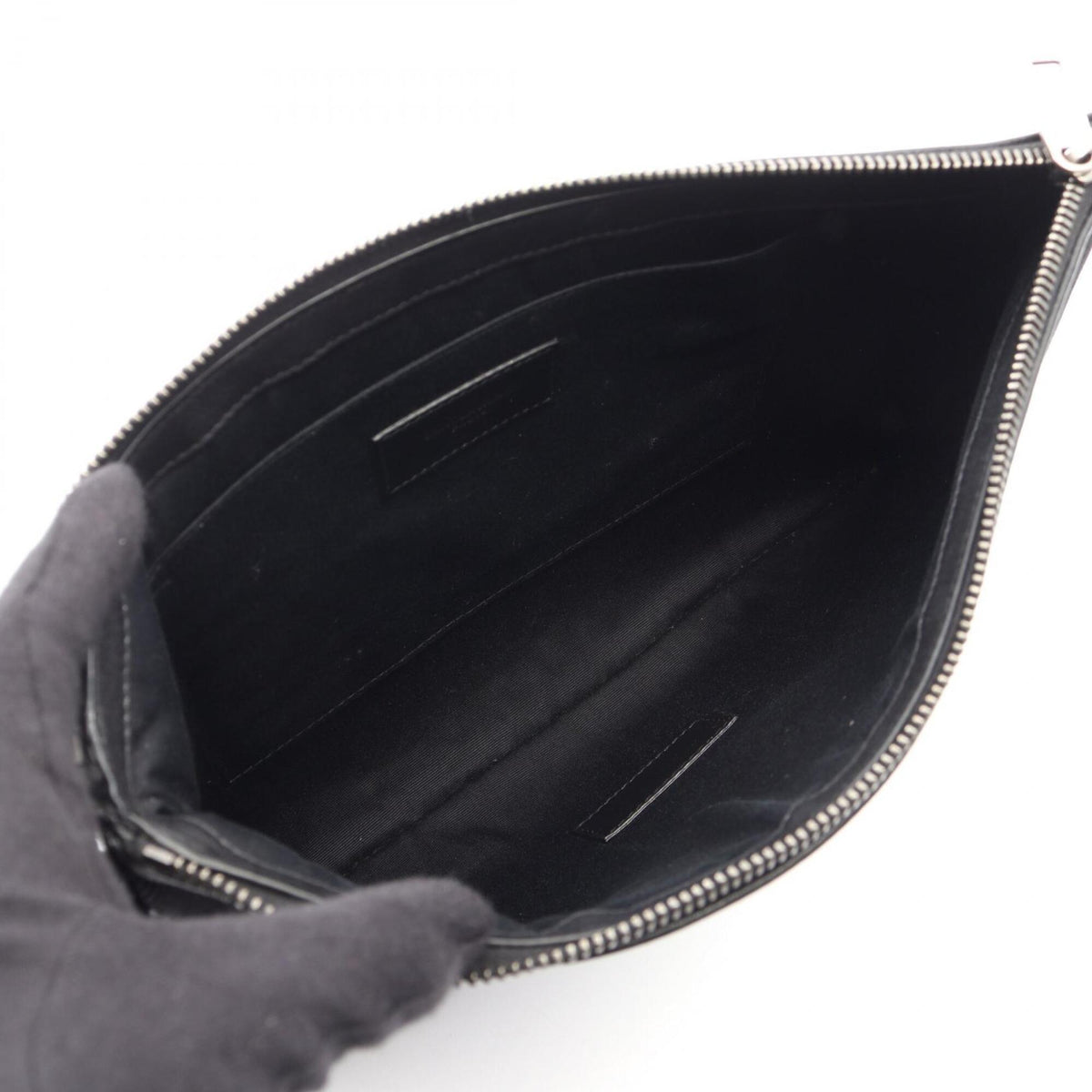 Yves Saint Laurent Black Canvas Leather Clutch Bag Handbag (Pre-Owned)