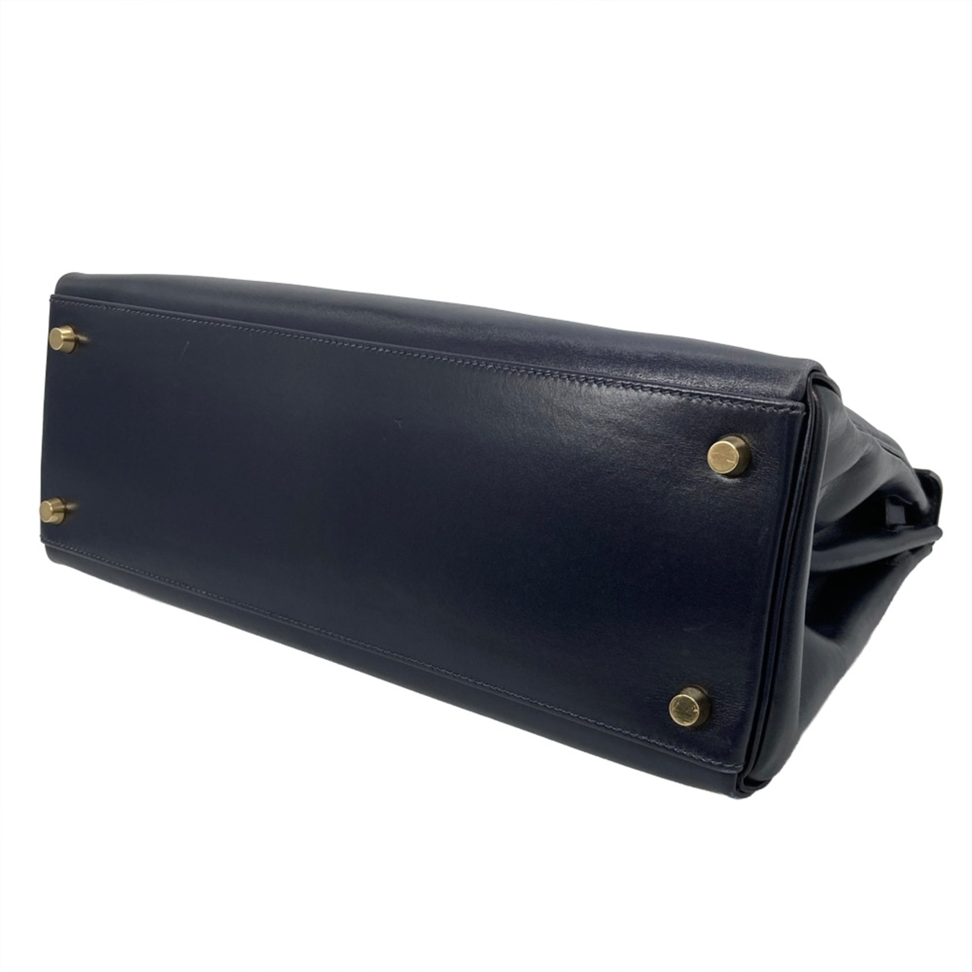 Hermes Navy Box Calf Leather Handbag (Pre-Owned)
