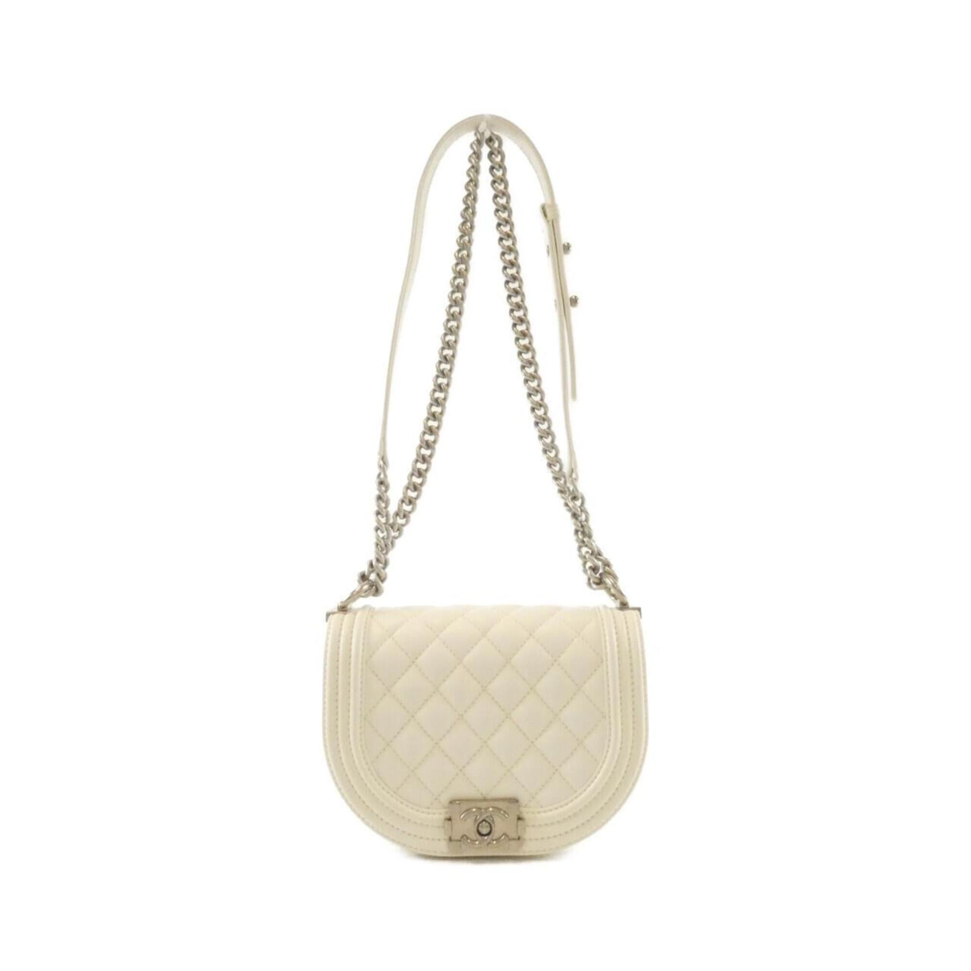 Chanel Matte Silver White Grained Calfskin Shoulder Bag (Pre-Owned)