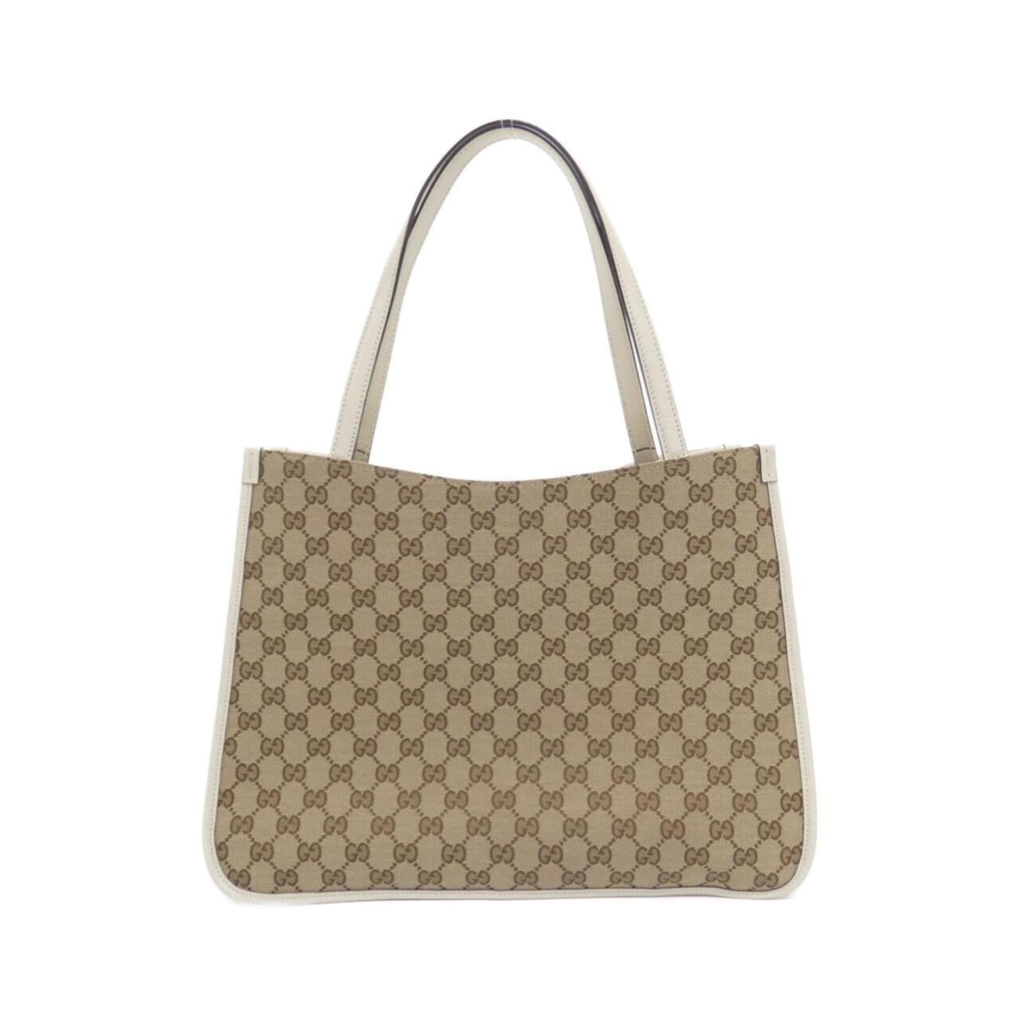 Gucci Beige White Gg Canvas Leather Handbag (Pre-Owned)