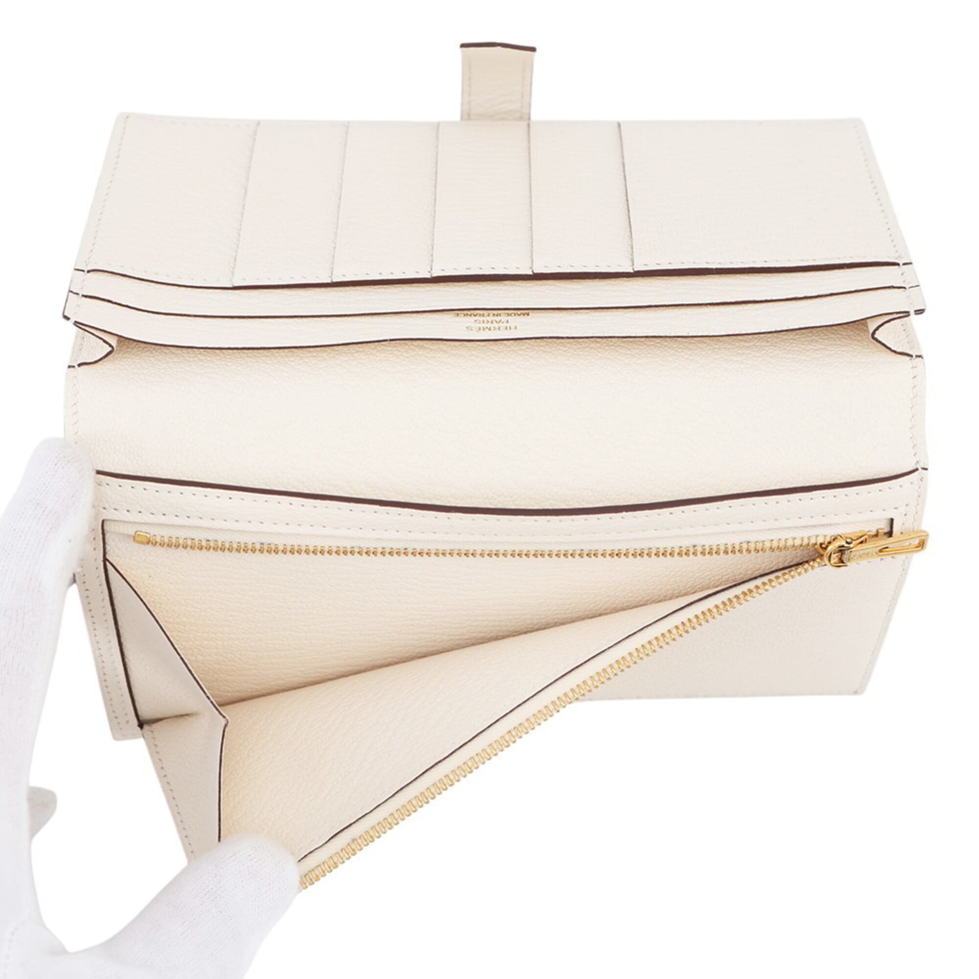 Hermes Ivory Chevre Leather Long Wallet (Bi-Fold) (Pre-Owned)