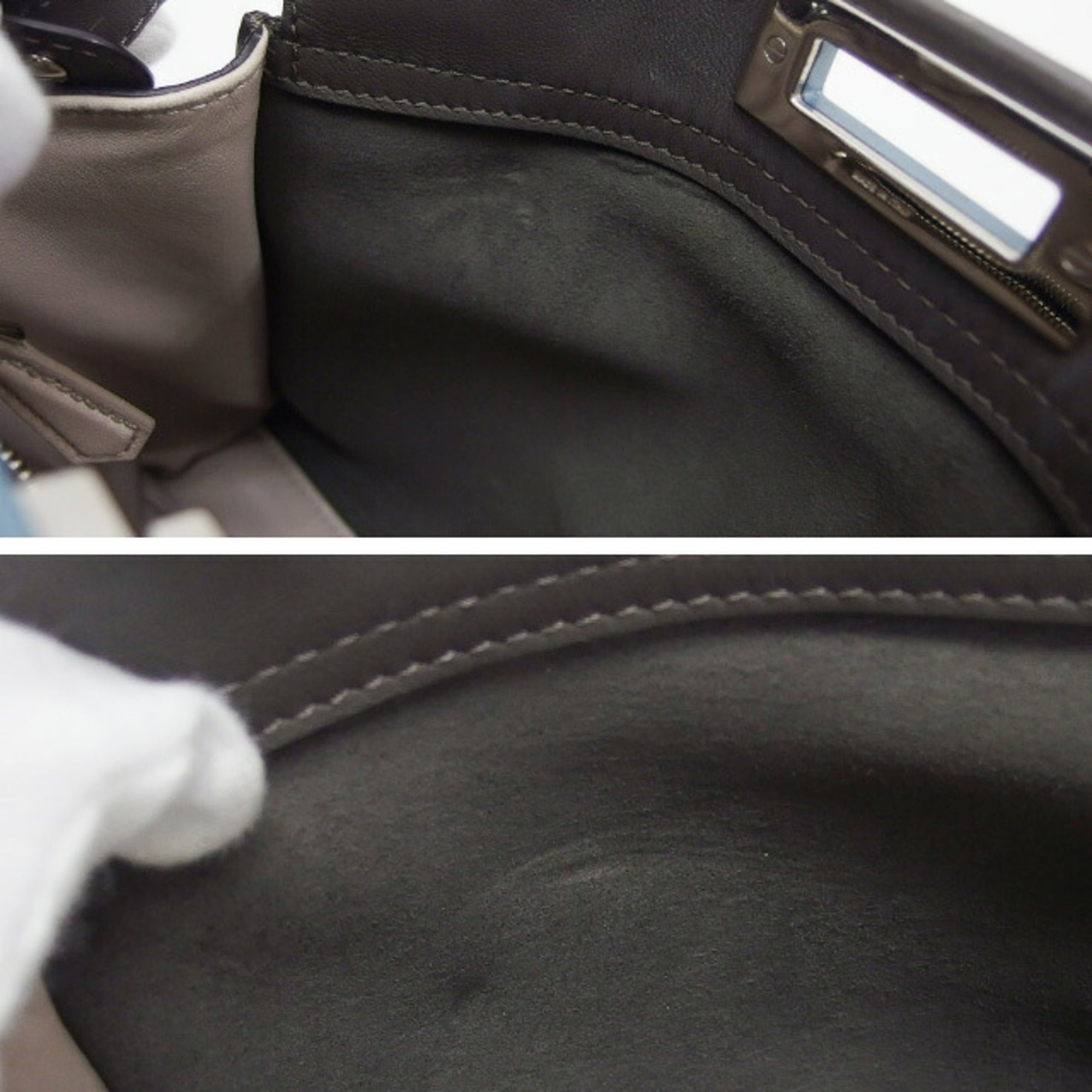 Fendi Peekaboo Gray Leather Handbag Shoulder Bag (Pre-Owned)