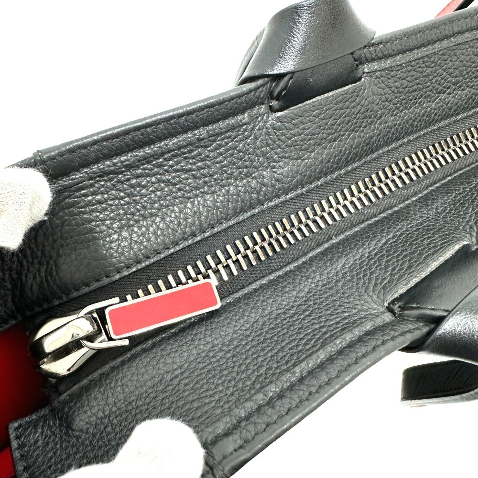 Christian Louboutin Black Red Color Leather Tote Bag (Pre-Owned)
