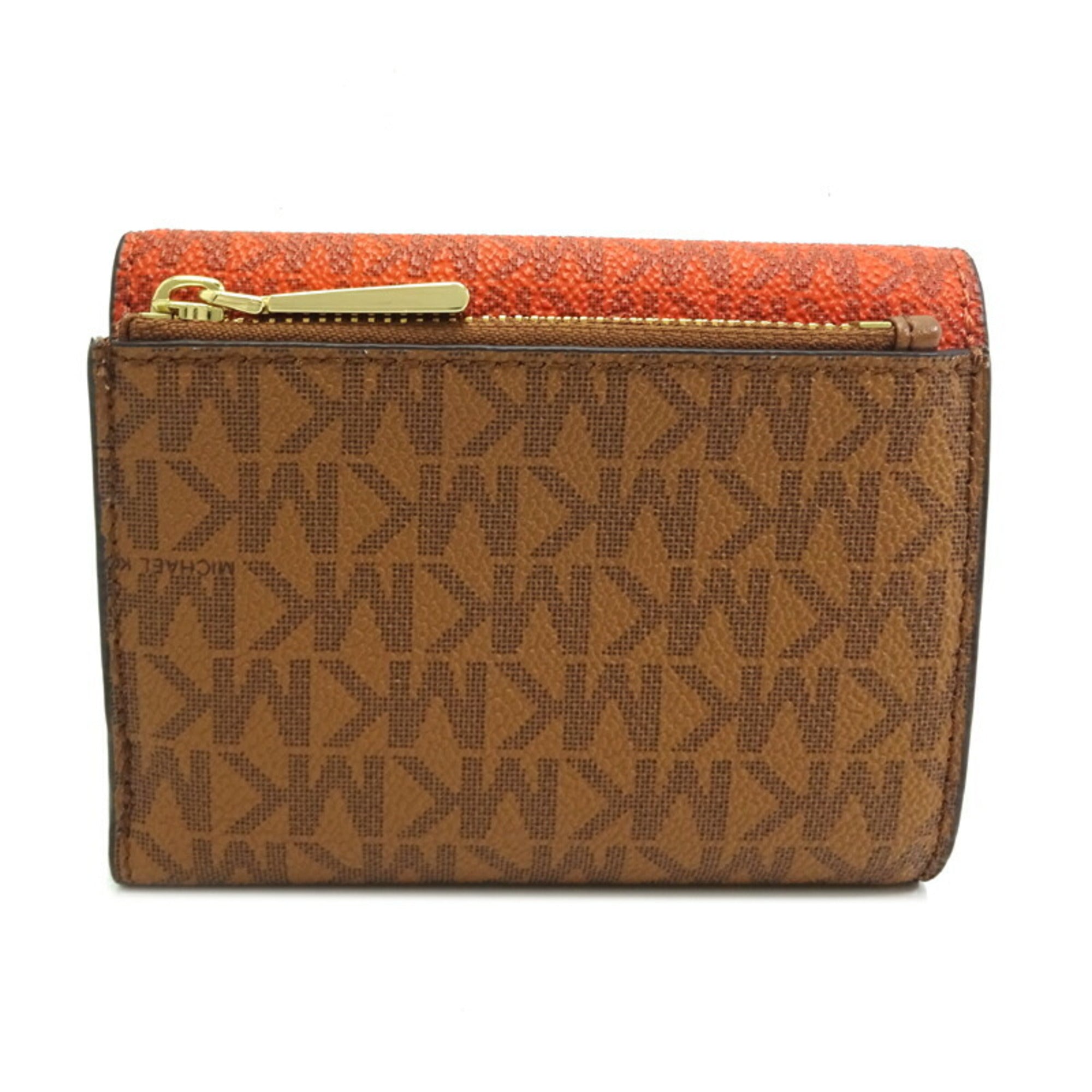 Michael Kors Brown Orange Pvc Leather Wallet (Tri-Fold) (Pre-Owned)