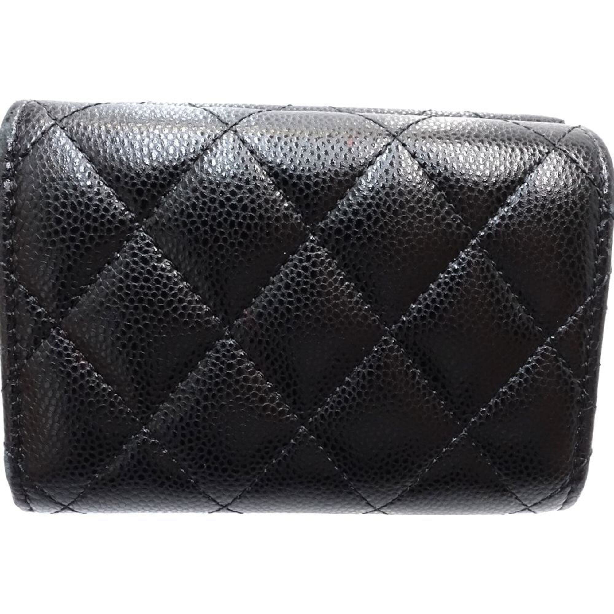 Chanel Black Grained Calfskin Wallet (Tri-Fold) (Pre-Owned)
