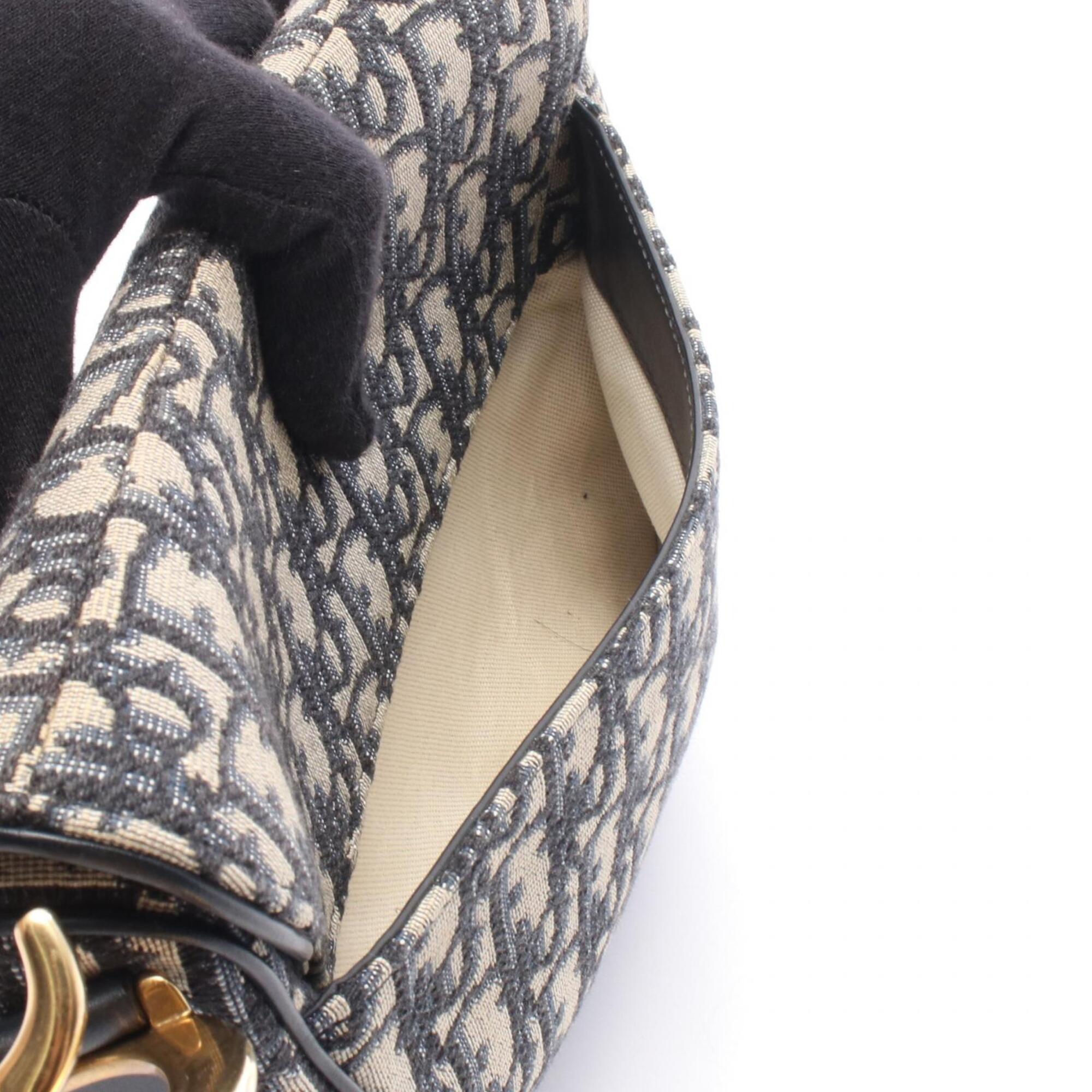 Christian Dior Beige Navy Canvas Leather Handbag Saddle Bag (Pre-Owned)