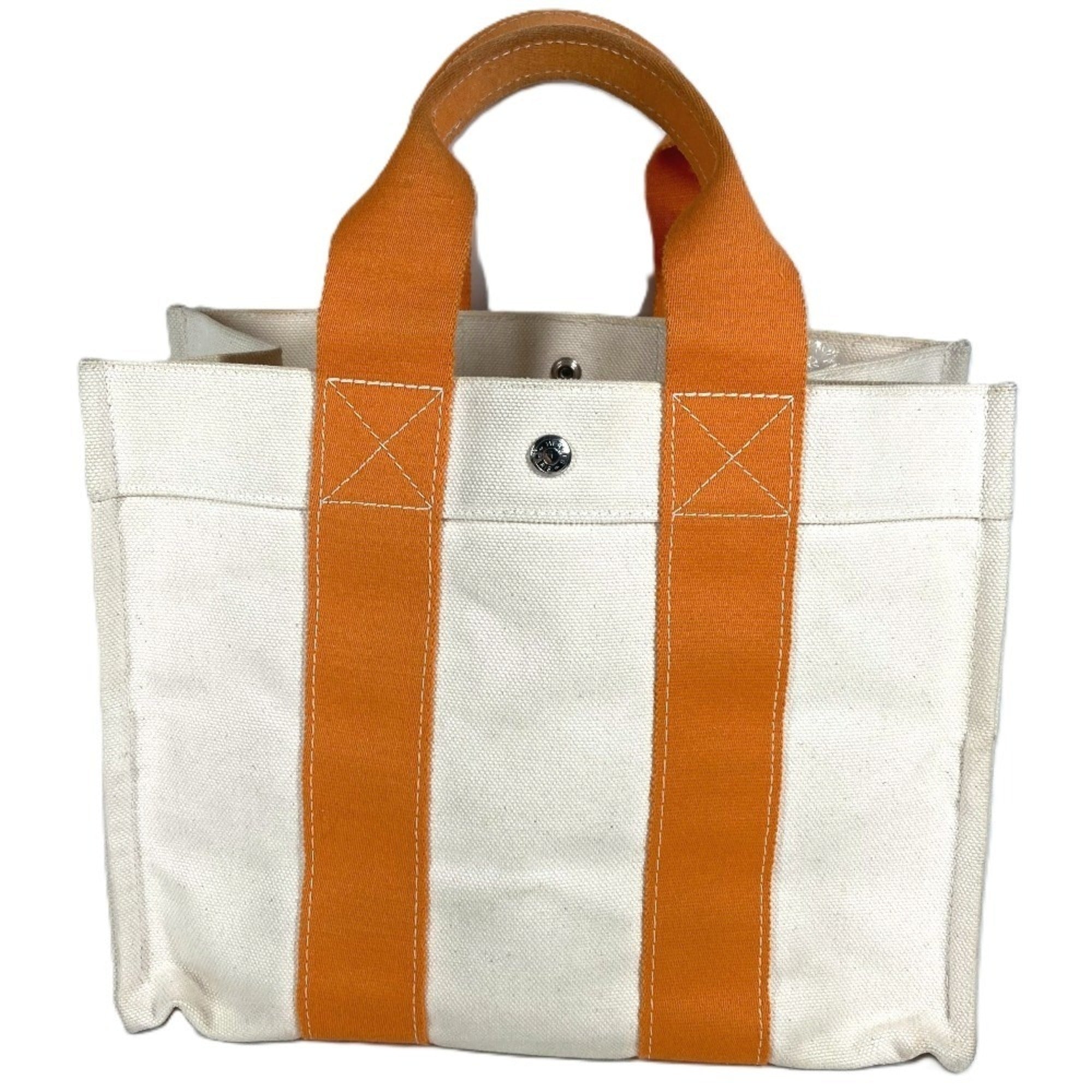 Hermes Beige Orange Canvas Handbag Tote Bag (Pre-Owned)