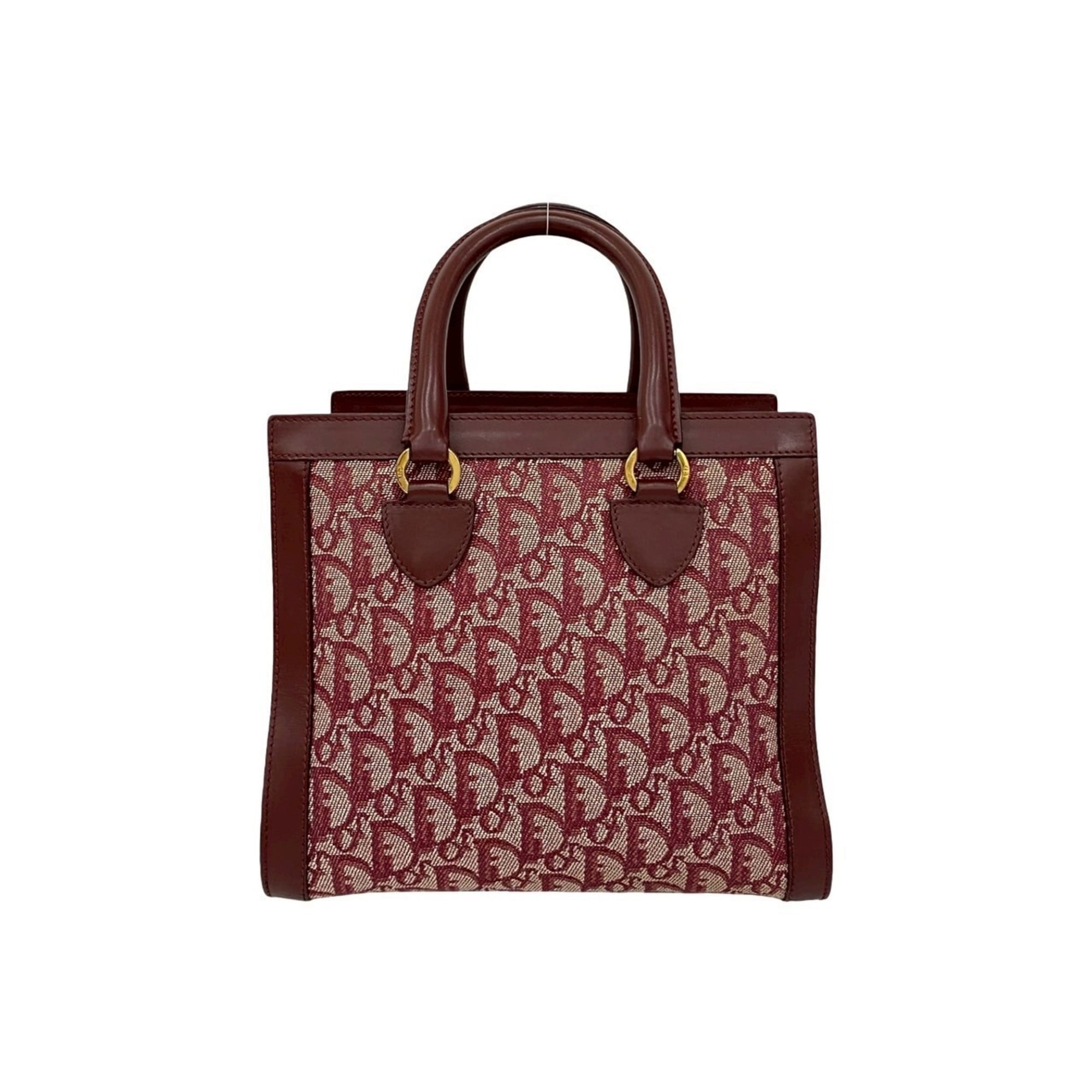 Christian Dior Red Color Wine Canvas Leather Handbag Tote Bag (Pre-Owned)