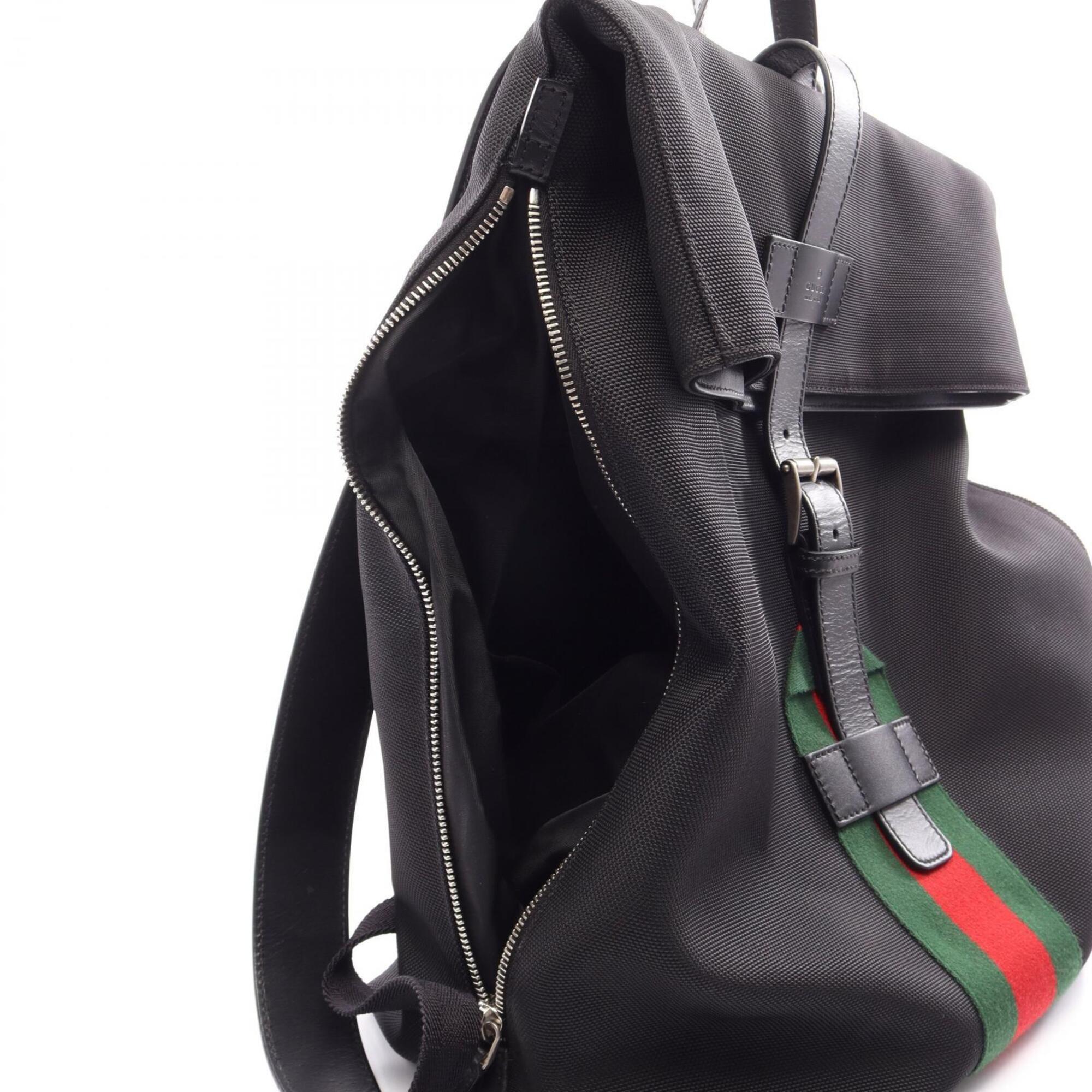 Gucci Black Multi-Color Leather Nylon Canvas Backpack Handbag (Pre-Owned)